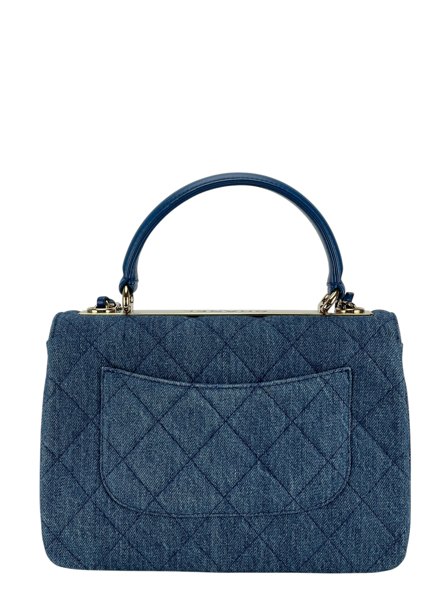 CHANEL - Mini Top Handle Flap Bag Blue Denim Aged Gold Hardware