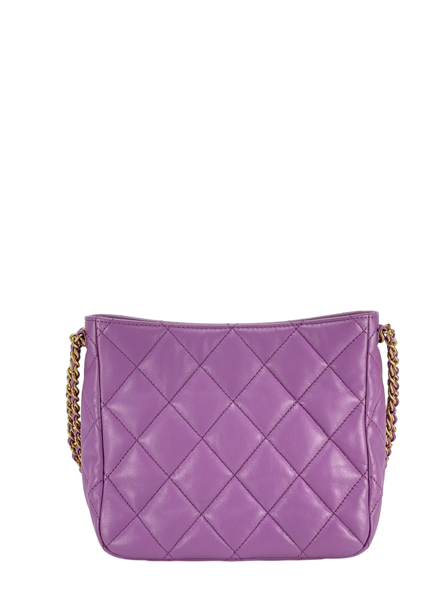 CHANEL - 22S Purple Lambskin Quilted Hobo Bag Logo Chain Gold Hardware