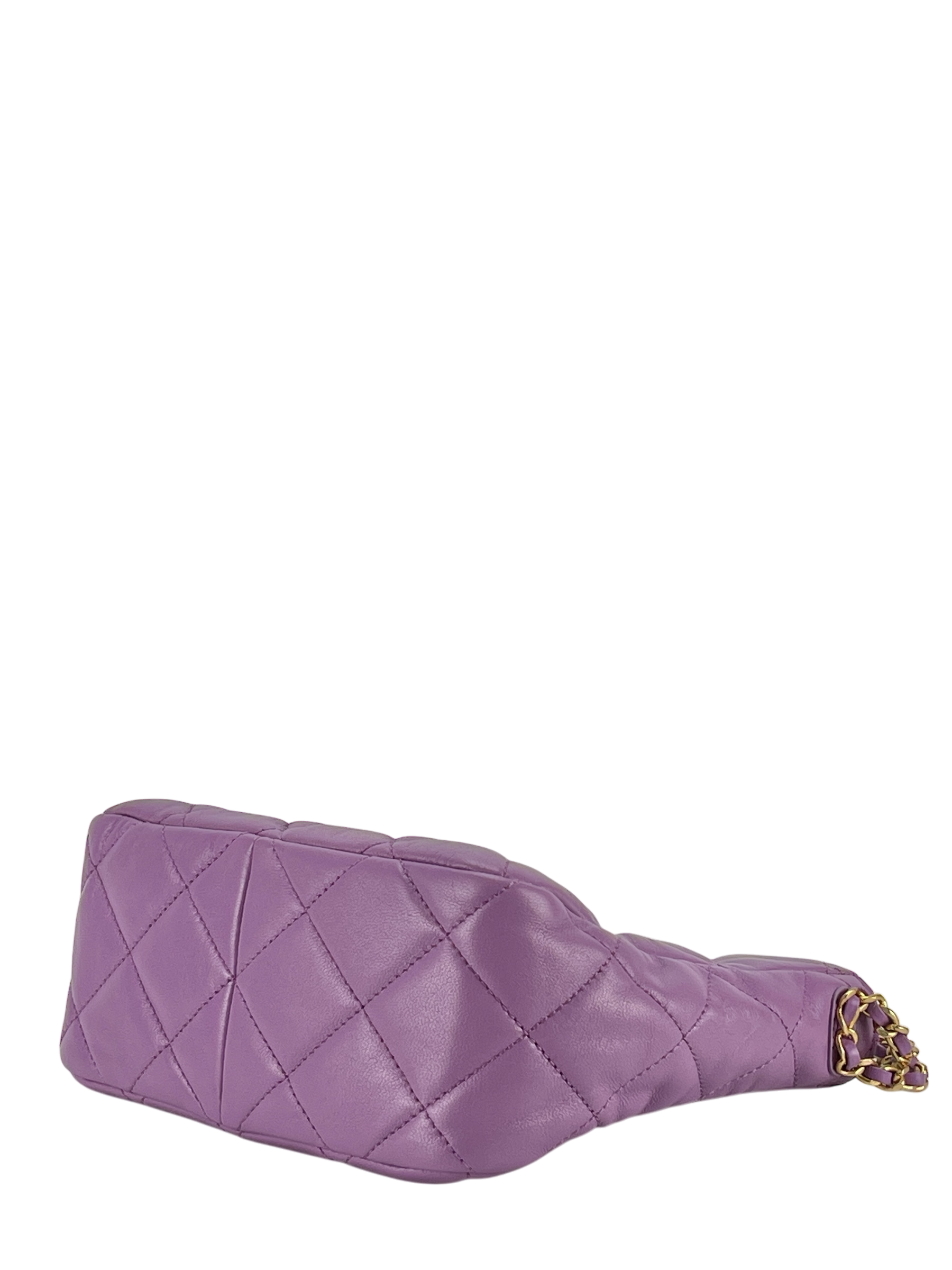 CHANEL - 22S Purple Lambskin Quilted Hobo Bag Logo Chain Gold Hardware