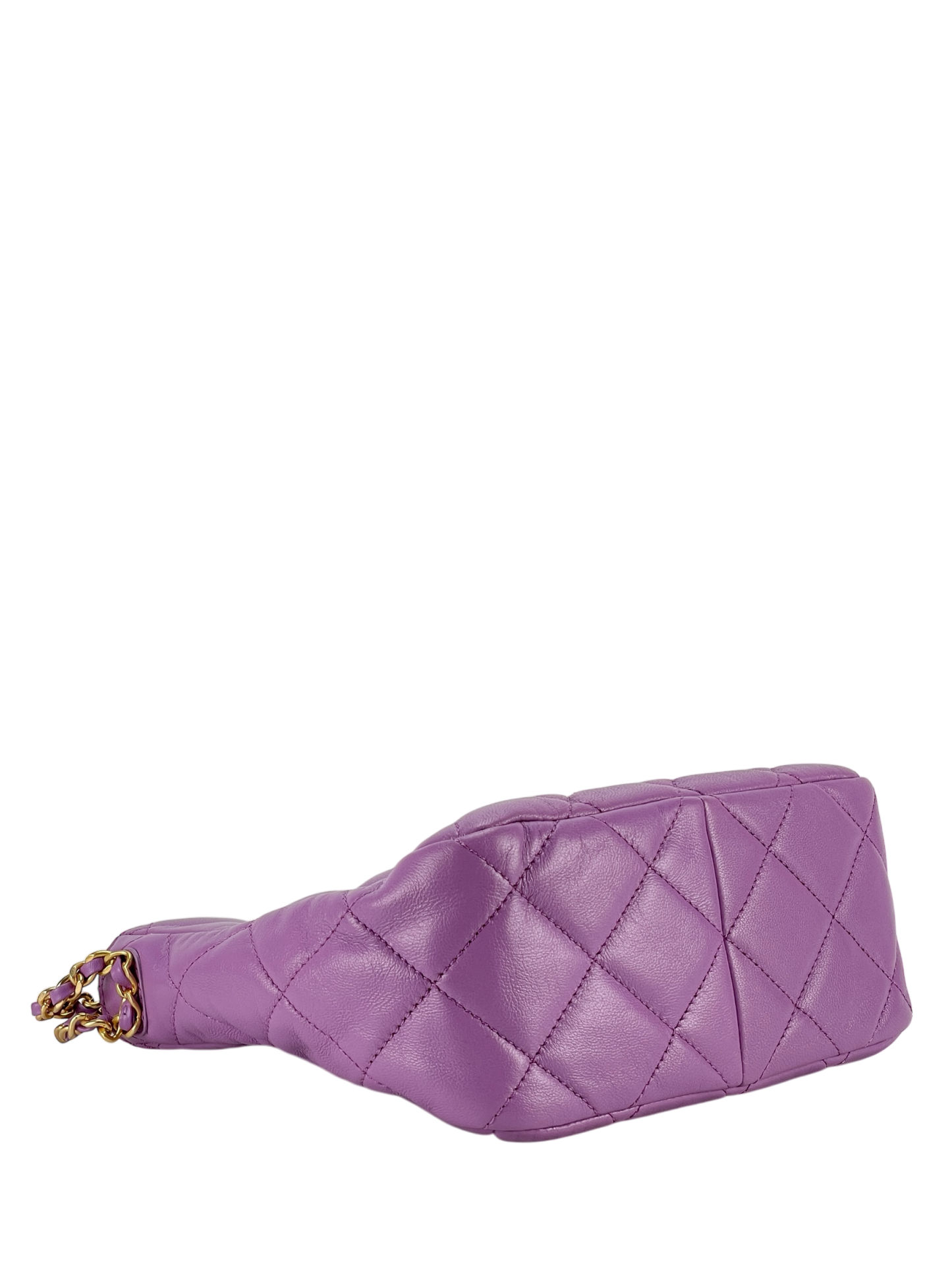CHANEL - 22S Purple Lambskin Quilted Hobo Bag Logo Chain Gold Hardware