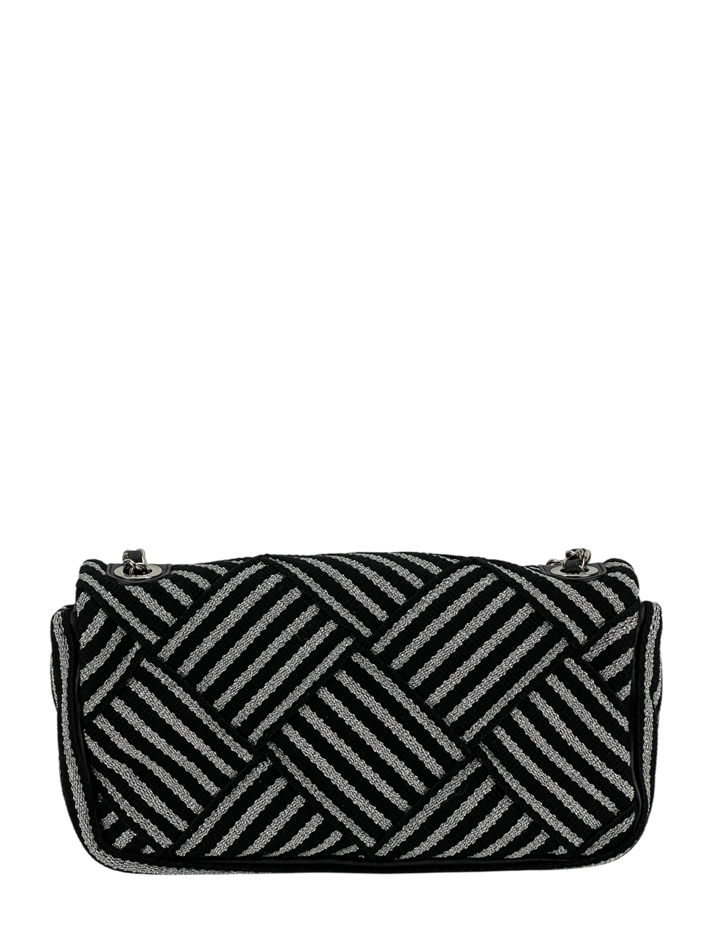 CHANEL - Sliver Black Ruthenium Hardware Fabric Shoulder bag