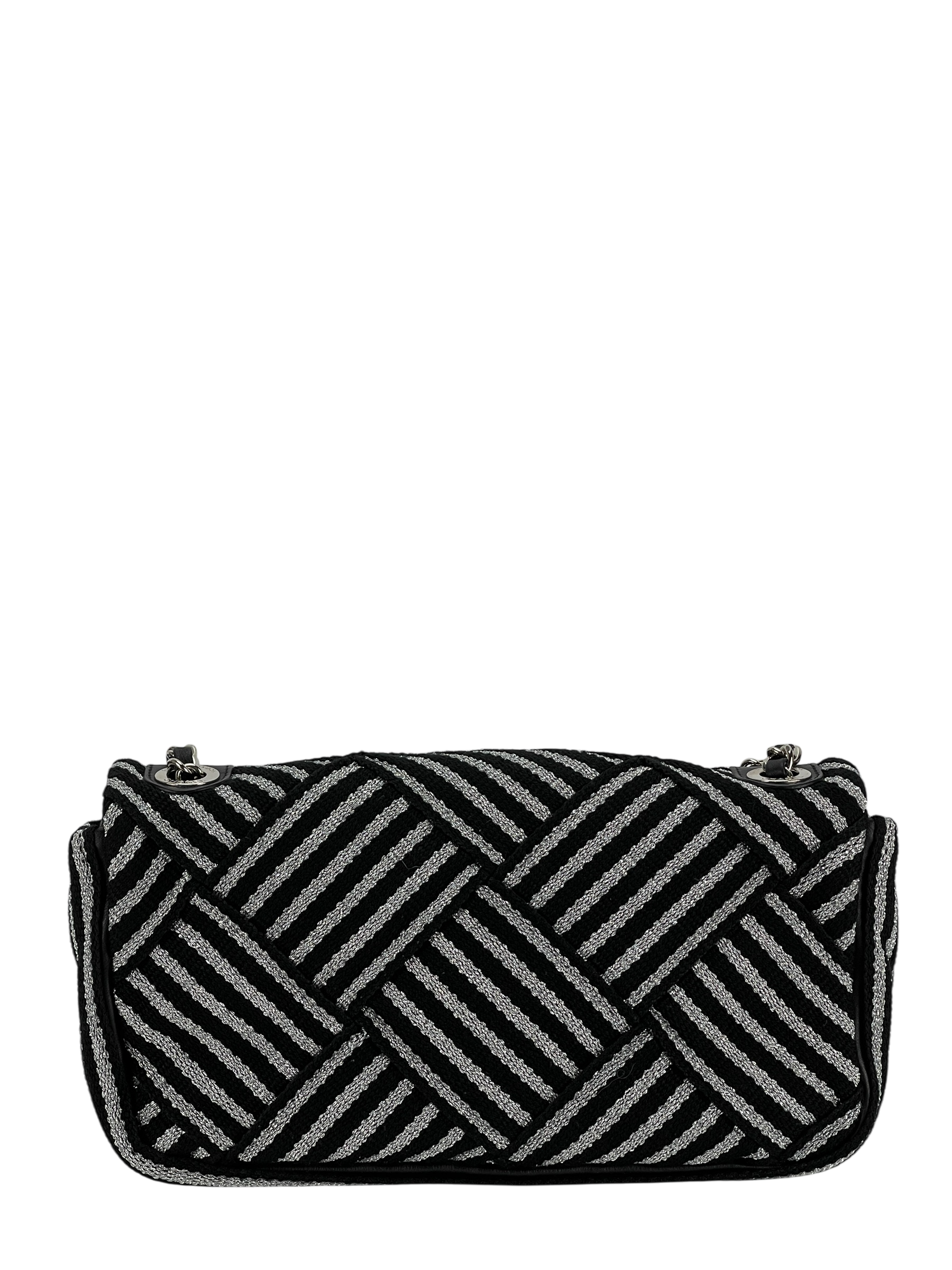 CHANEL - Sliver Black Ruthenium Hardware Fabric Shoulder bag