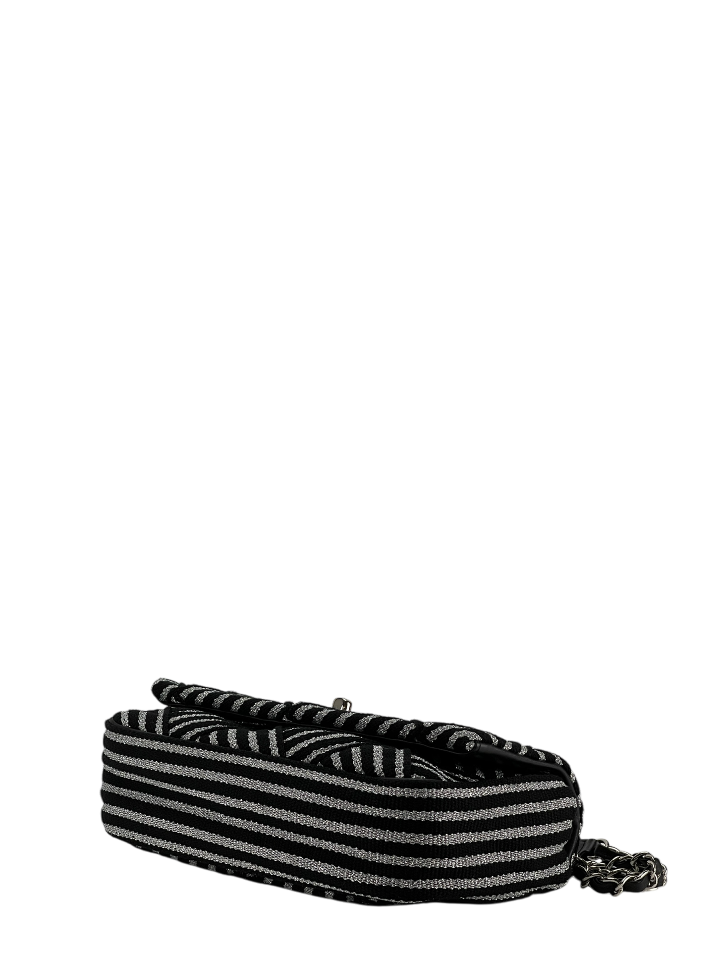 CHANEL - Sliver Black Ruthenium Hardware Fabric Shoulder bag