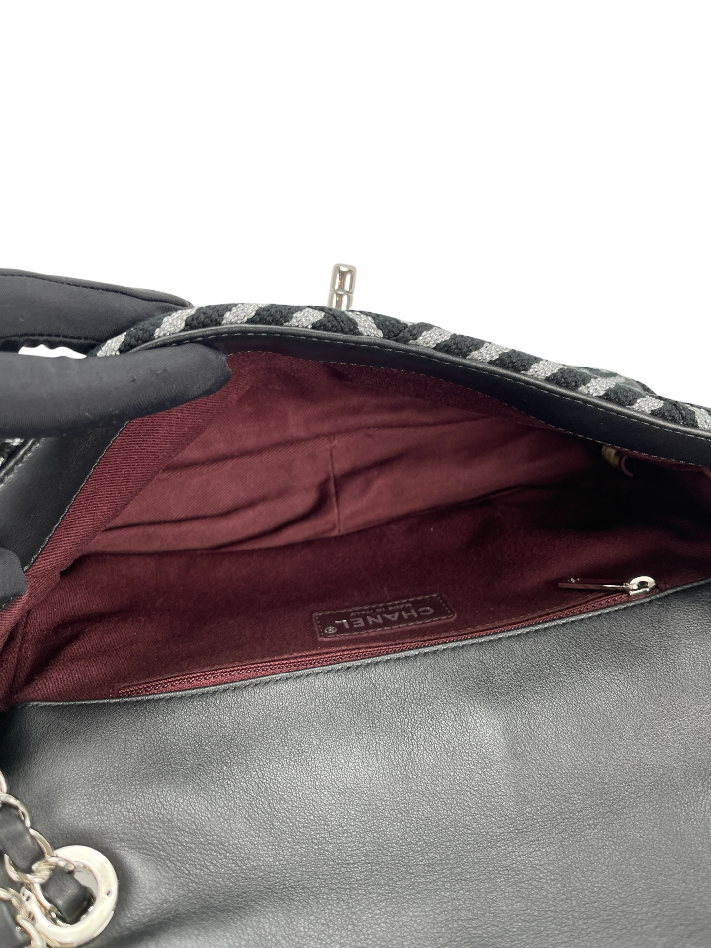 CHANEL - Sliver Black Ruthenium Hardware Fabric Shoulder bag