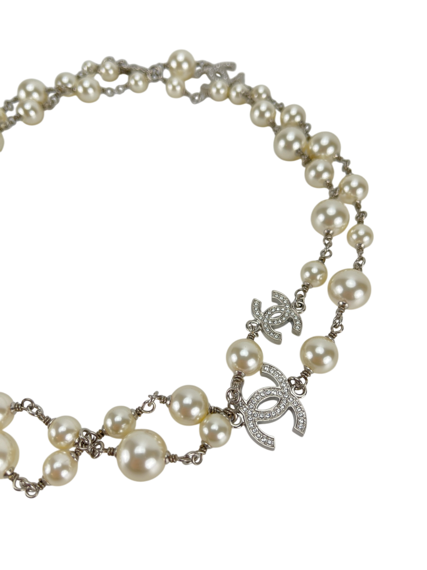 CHANEL - 23V Graduated Pearl Crystal CC Long Necklace