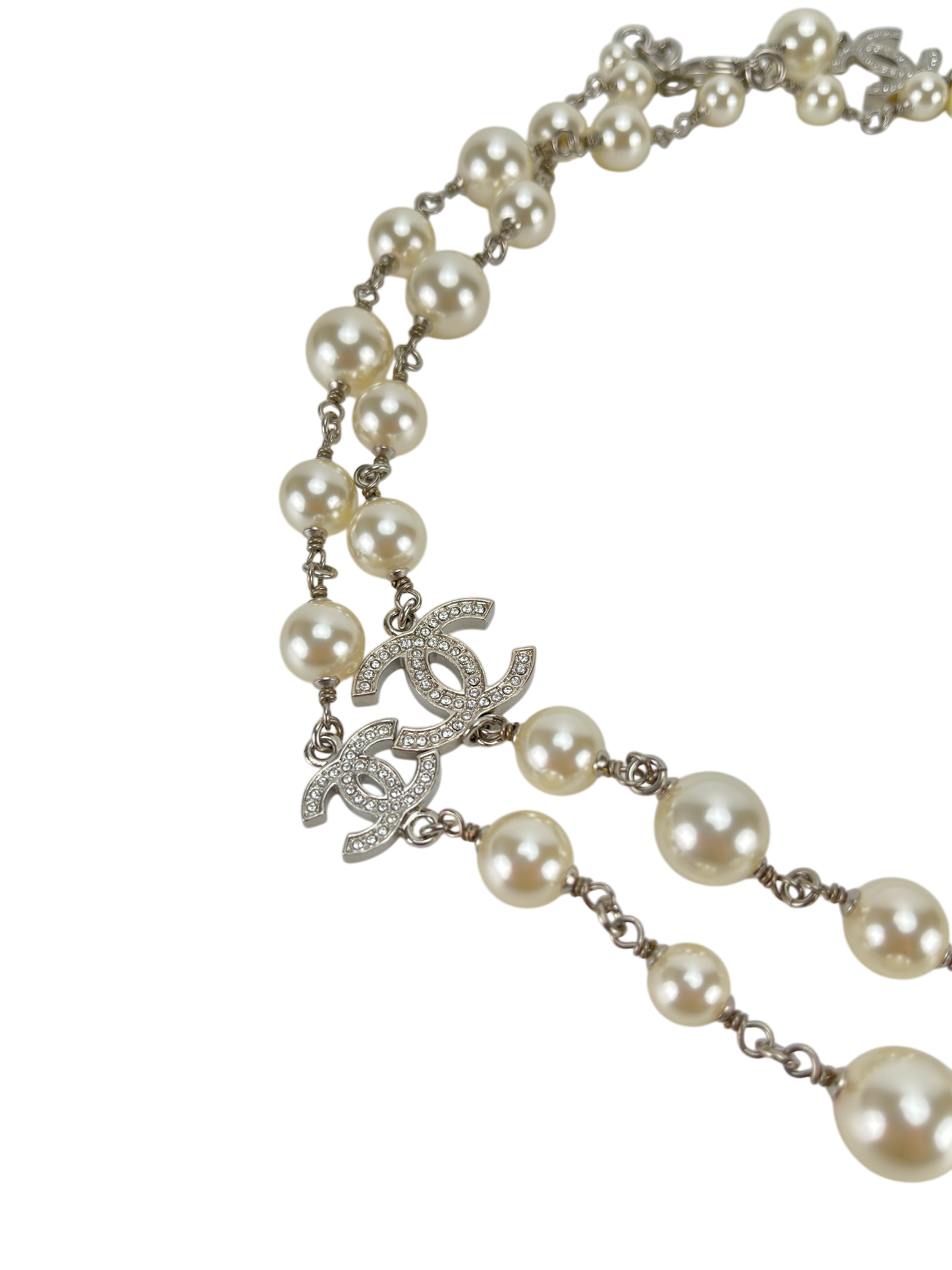 CHANEL - 23V Graduated Pearl Crystal CC Long Necklace