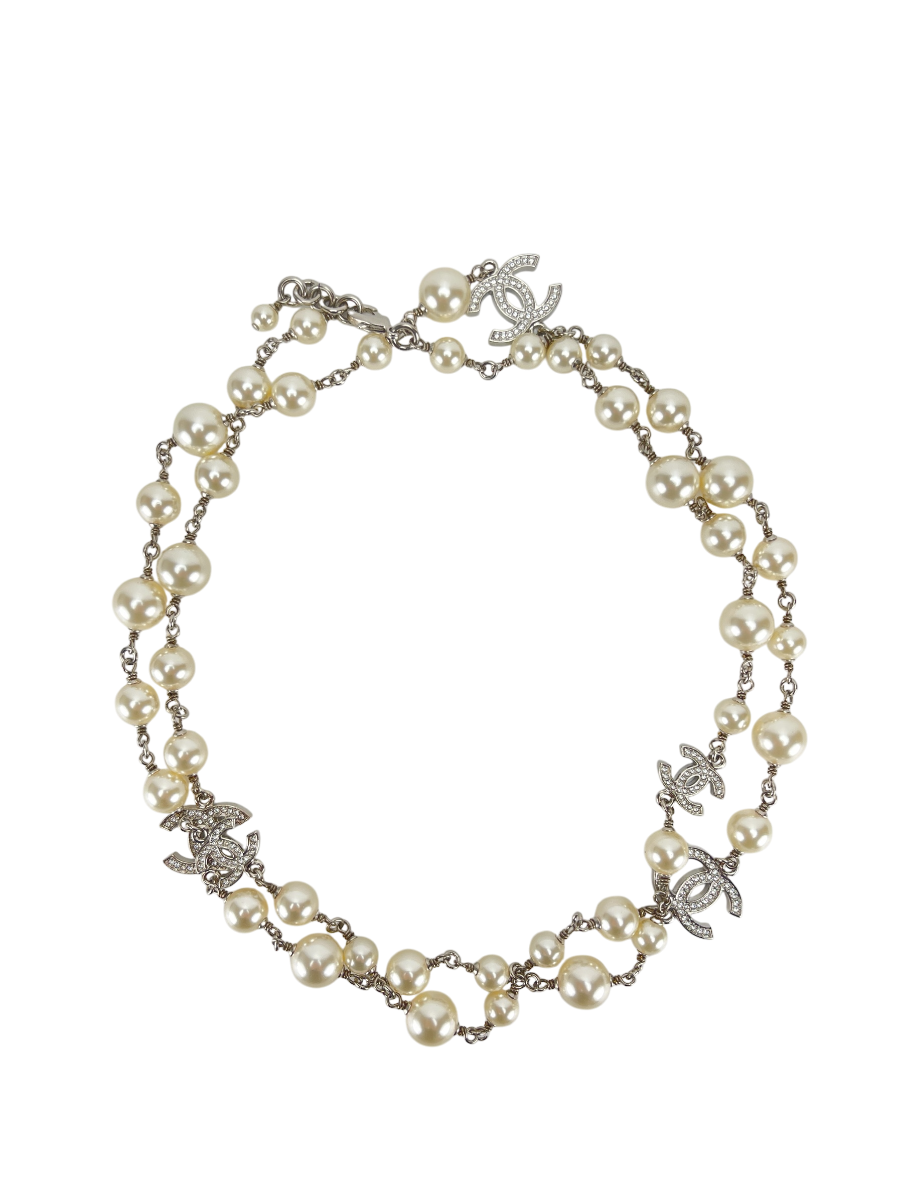 CHANEL - 23V Graduated Pearl Crystal CC Long Necklace