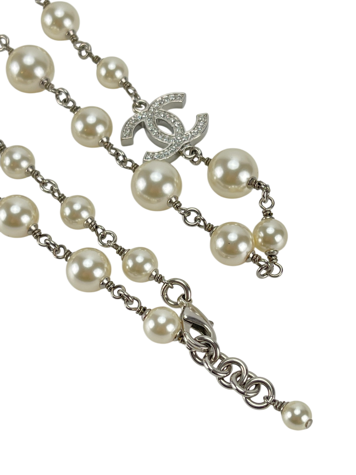 CHANEL - 23V Graduated Pearl Crystal CC Long Necklace