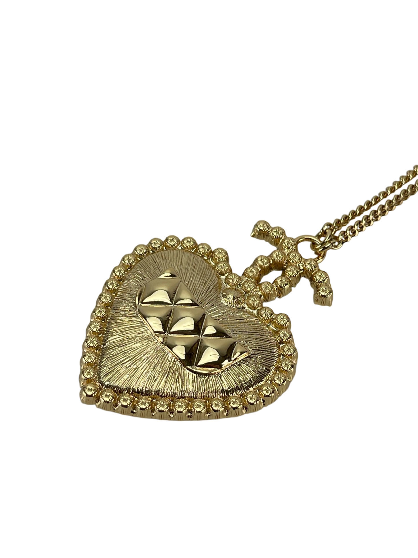 CHANEL - 24A Gold Crystal Pearl Pendant Heart Long Necklace