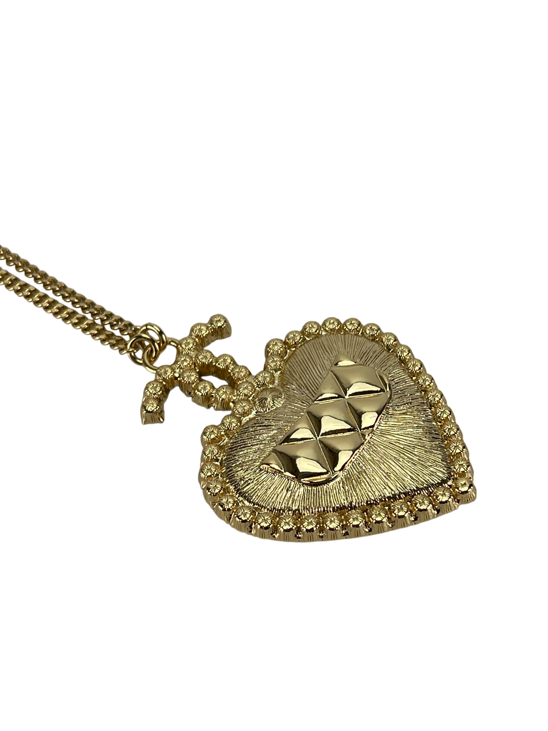 CHANEL - 24A Gold Crystal Pearl Pendant Heart Long Necklace
