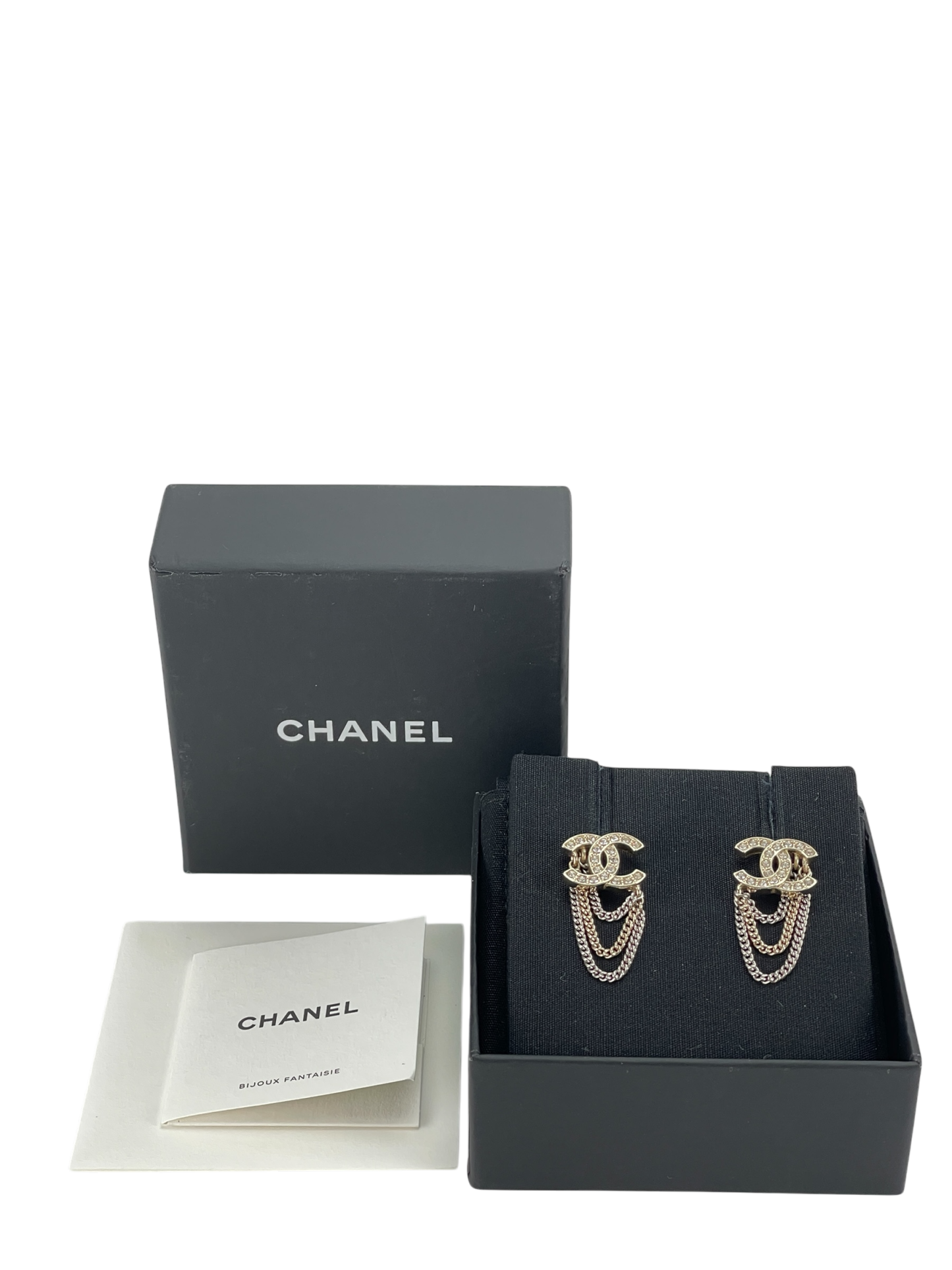 CHANEL - 21B Coco Mark Chain Earrings GP Rhinestone