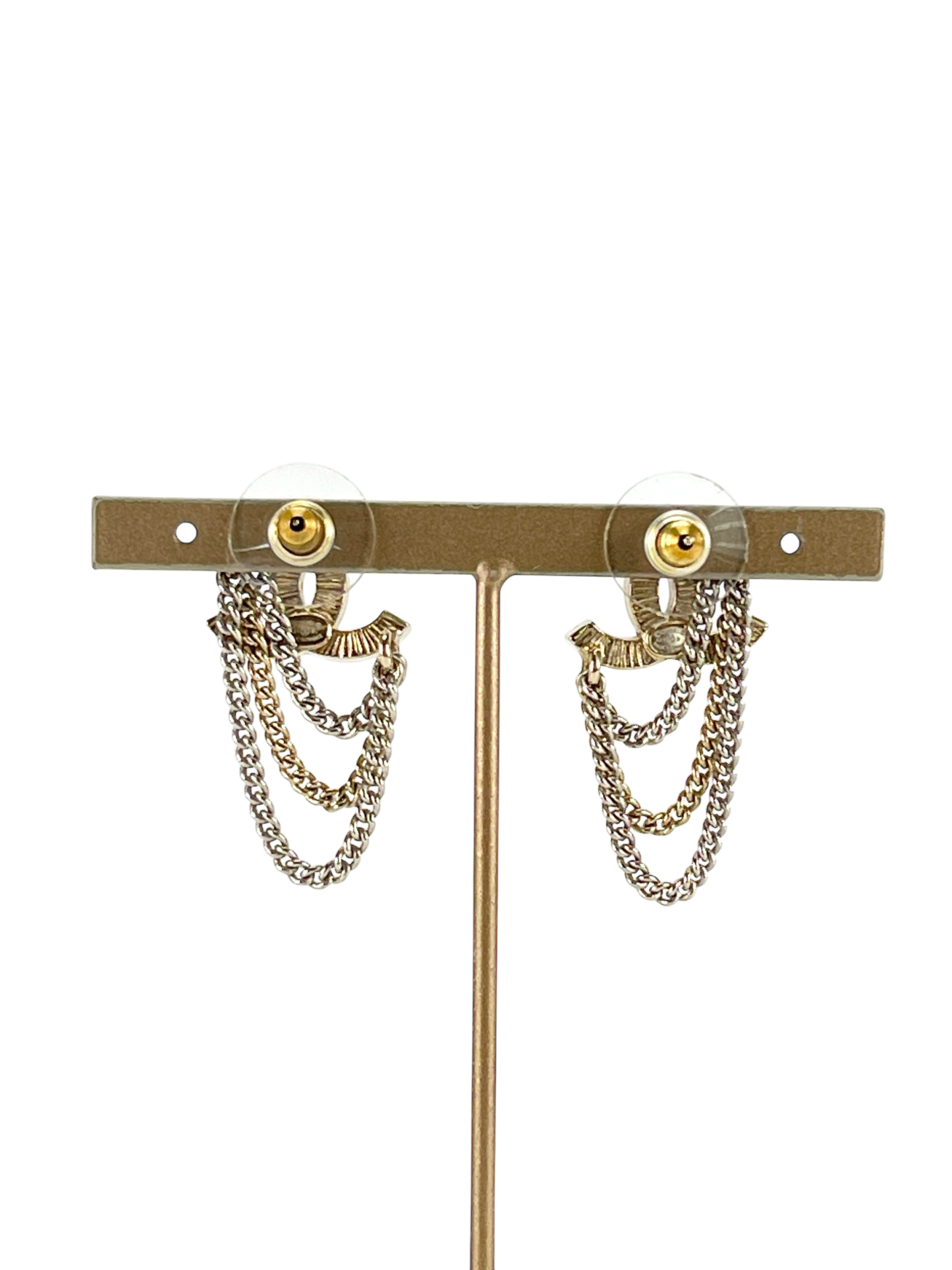 CHANEL - 21B Coco Mark Chain Earrings GP Rhinestone