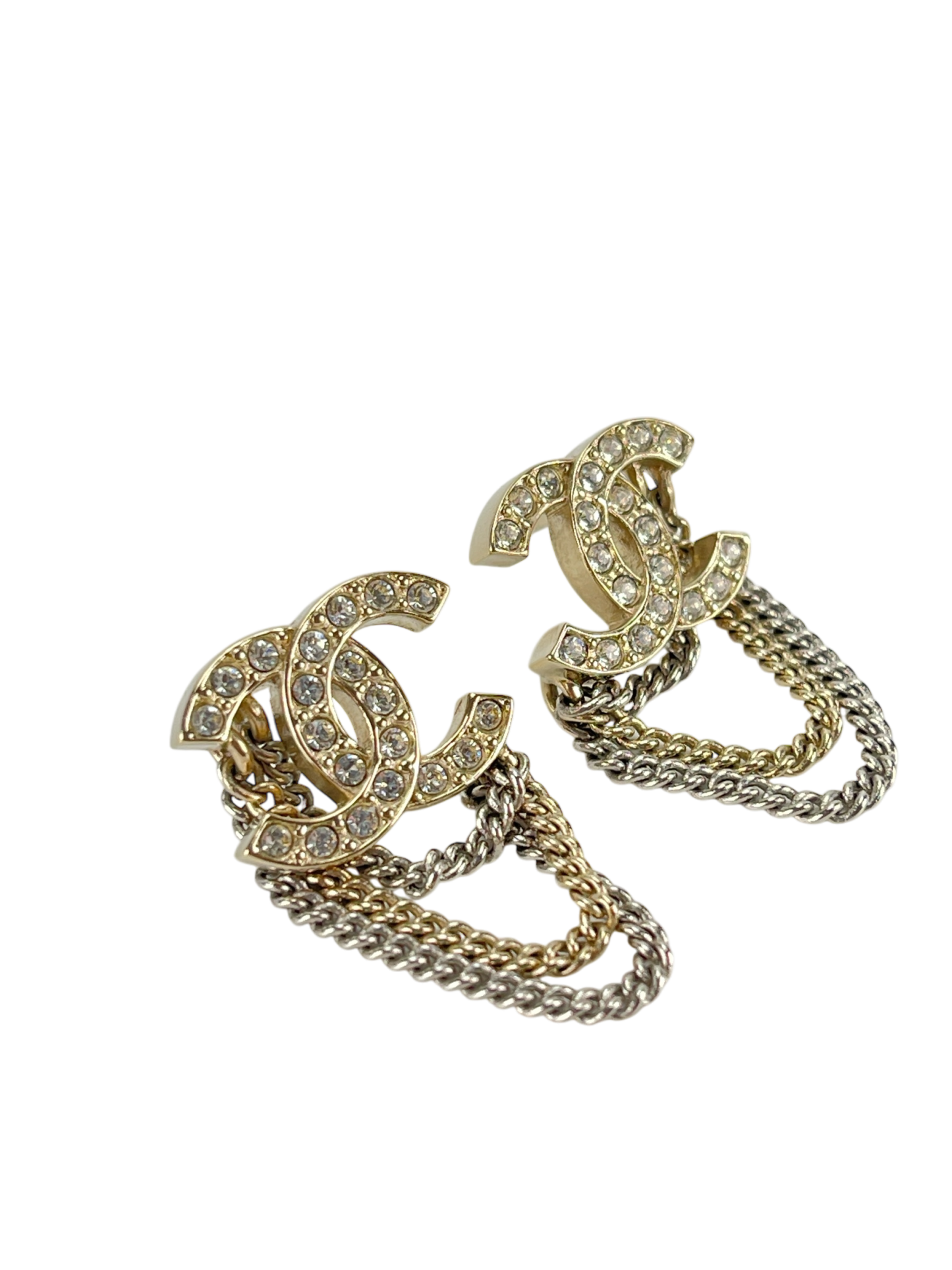 CHANEL - 21B Coco Mark Chain Earrings GP Rhinestone