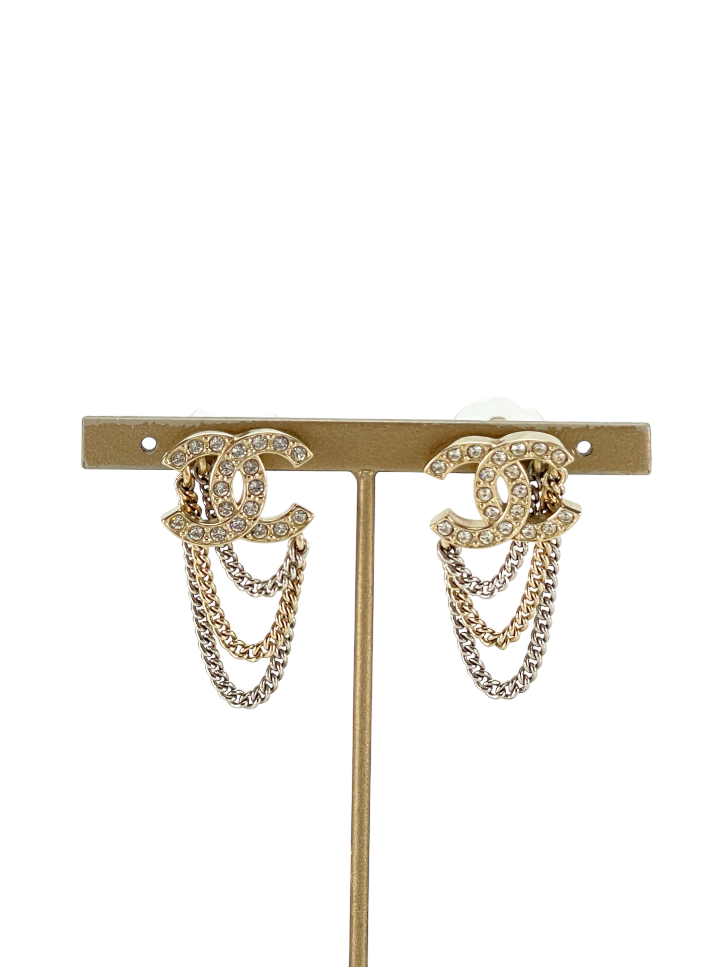 CHANEL - 21B Coco Mark Chain Earrings GP Rhinestone