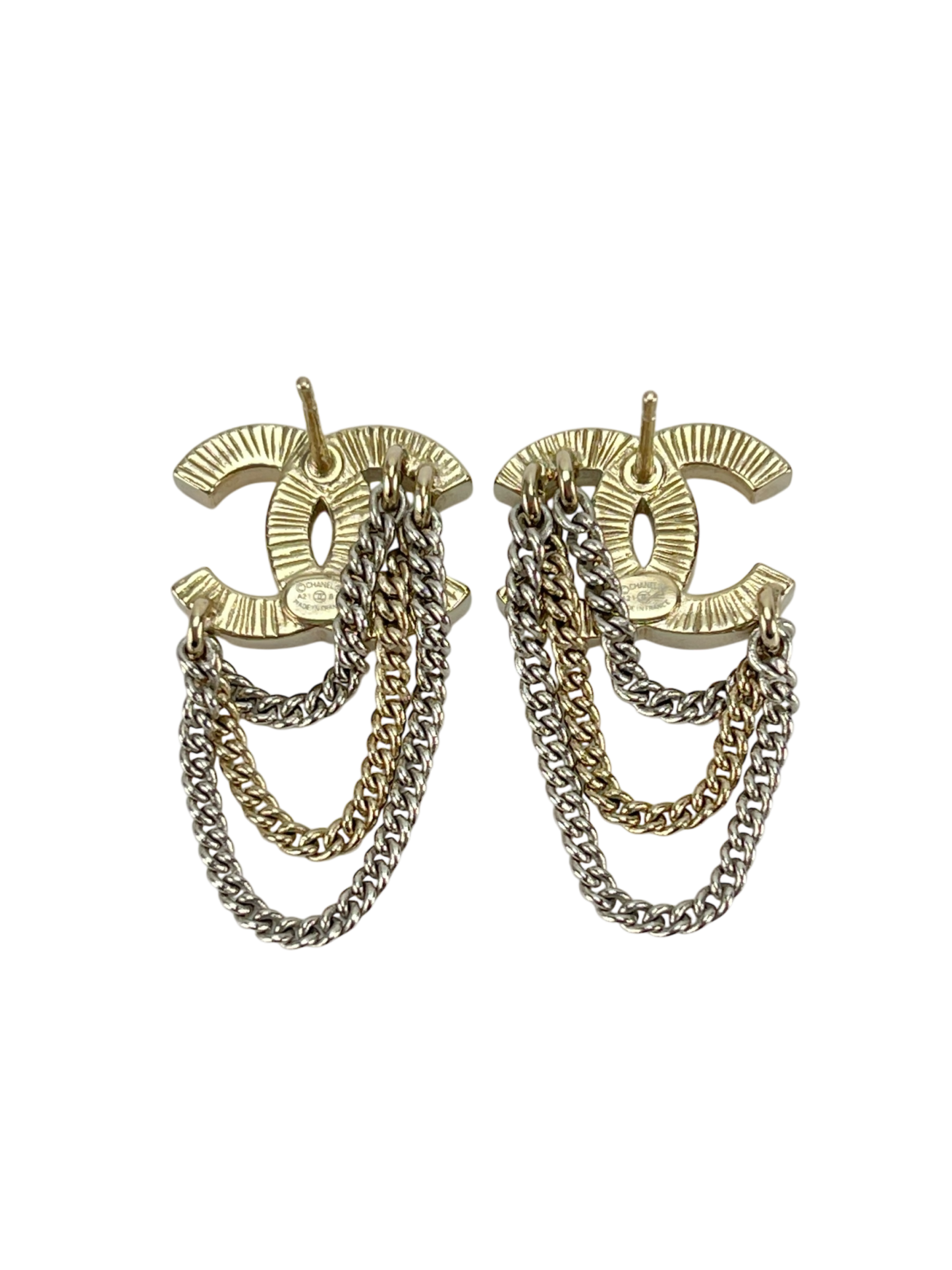 CHANEL - 21B Coco Mark Chain Earrings GP Rhinestone