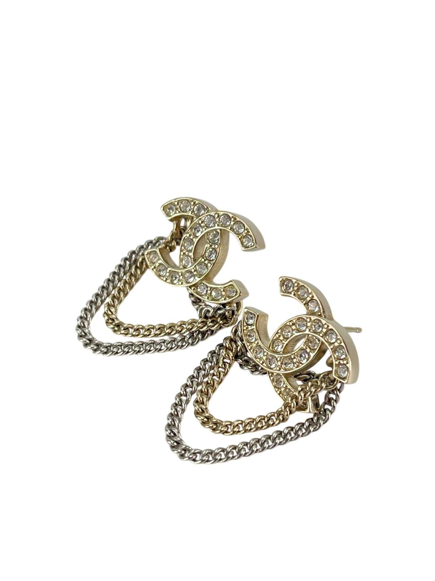 CHANEL - 21B Coco Mark Chain Earrings GP Rhinestone