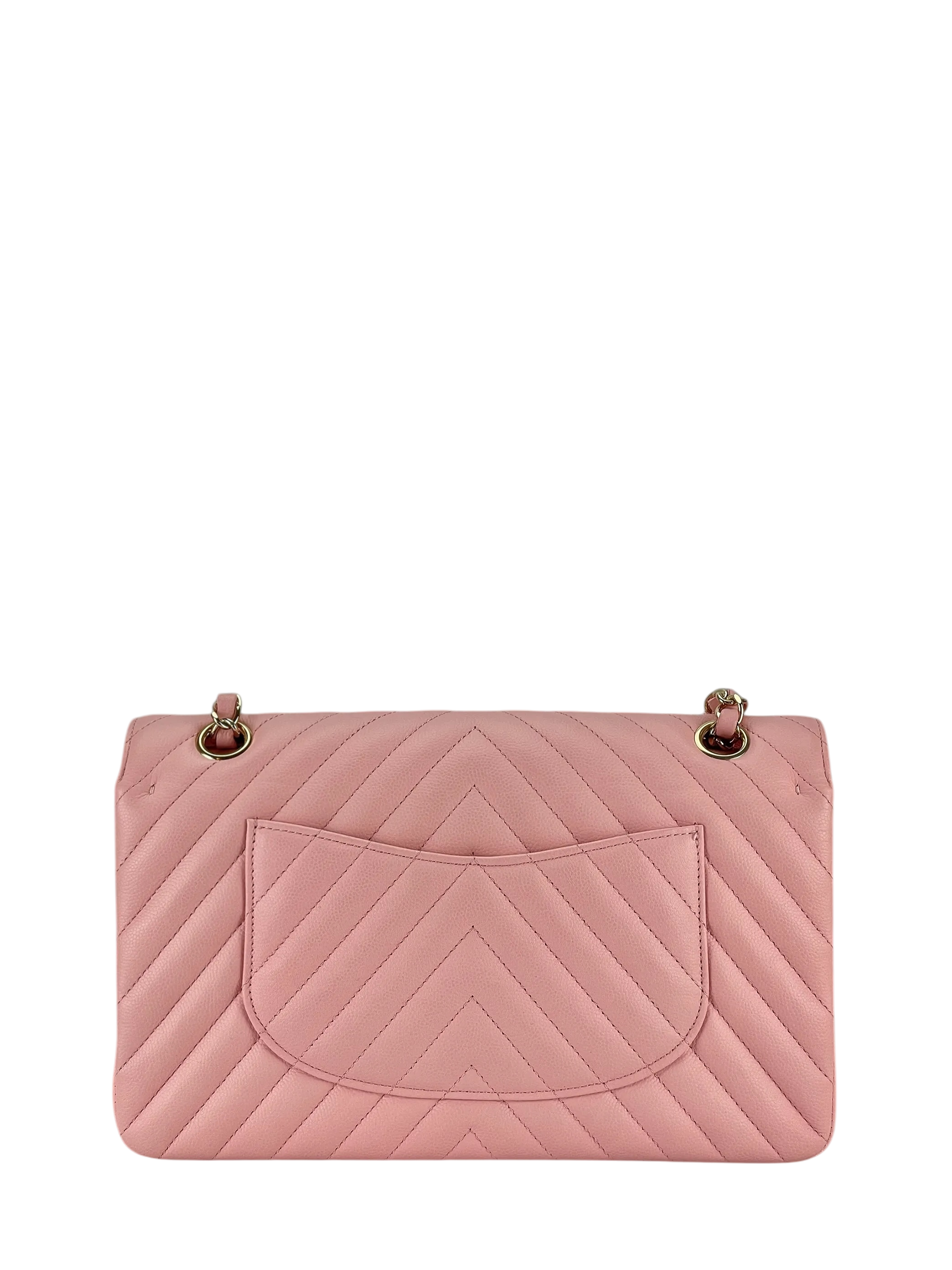CHANEL - Chevron Quilted Small Double Flap Pink Caviar