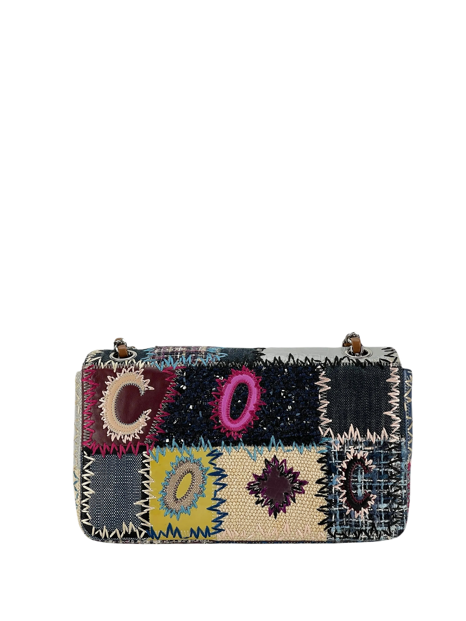 CHANEL - 2012 Patchwork Tweed Classic Flap Double Chain Shoulder Bag (CF25)