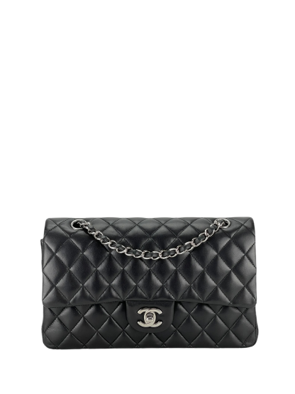 CHANEL - Medium Classic Double Flap Black Lambskin Silver Hardware