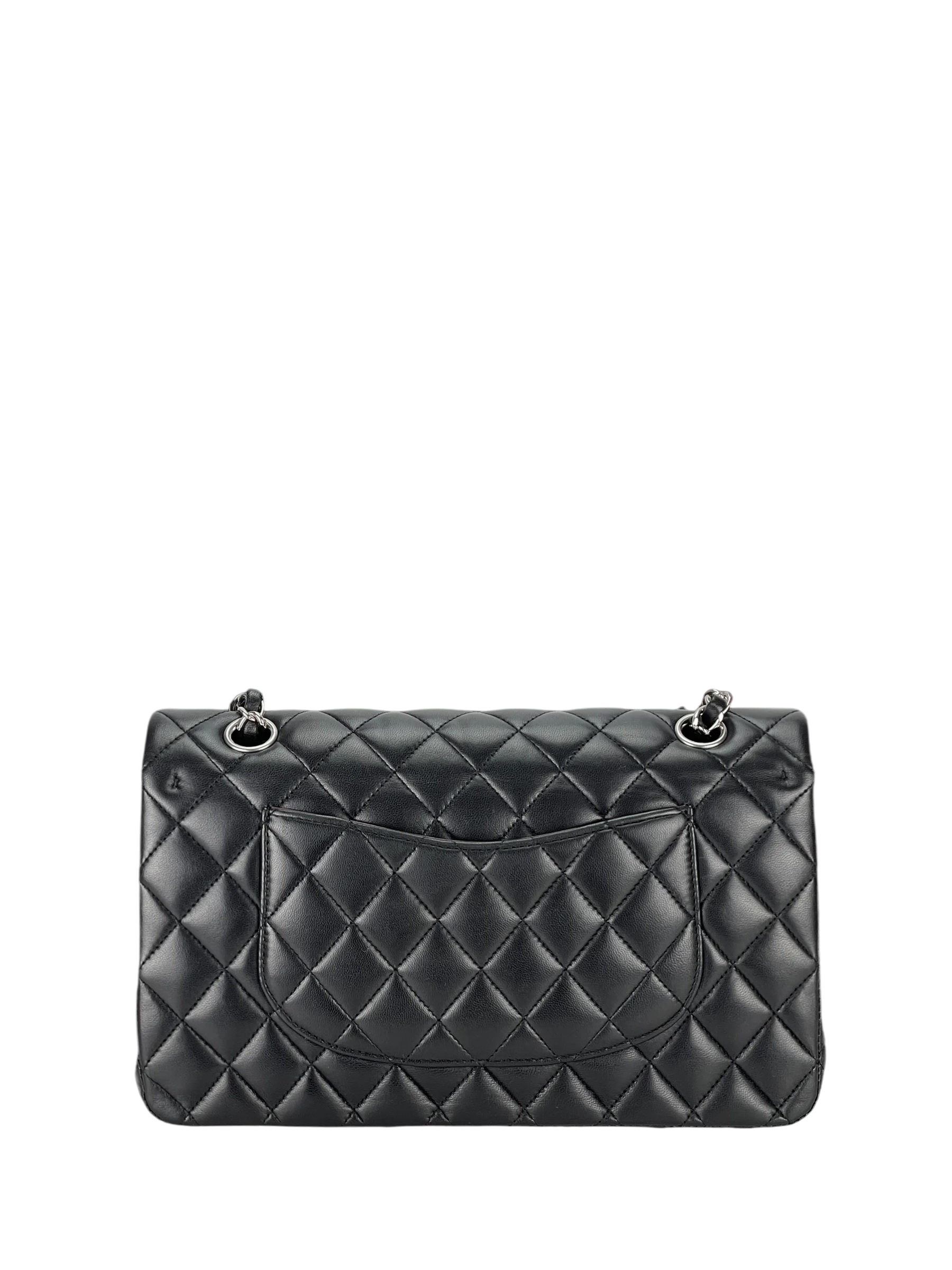 CHANEL - Medium Classic Double Flap Black Lambskin Silver Hardware