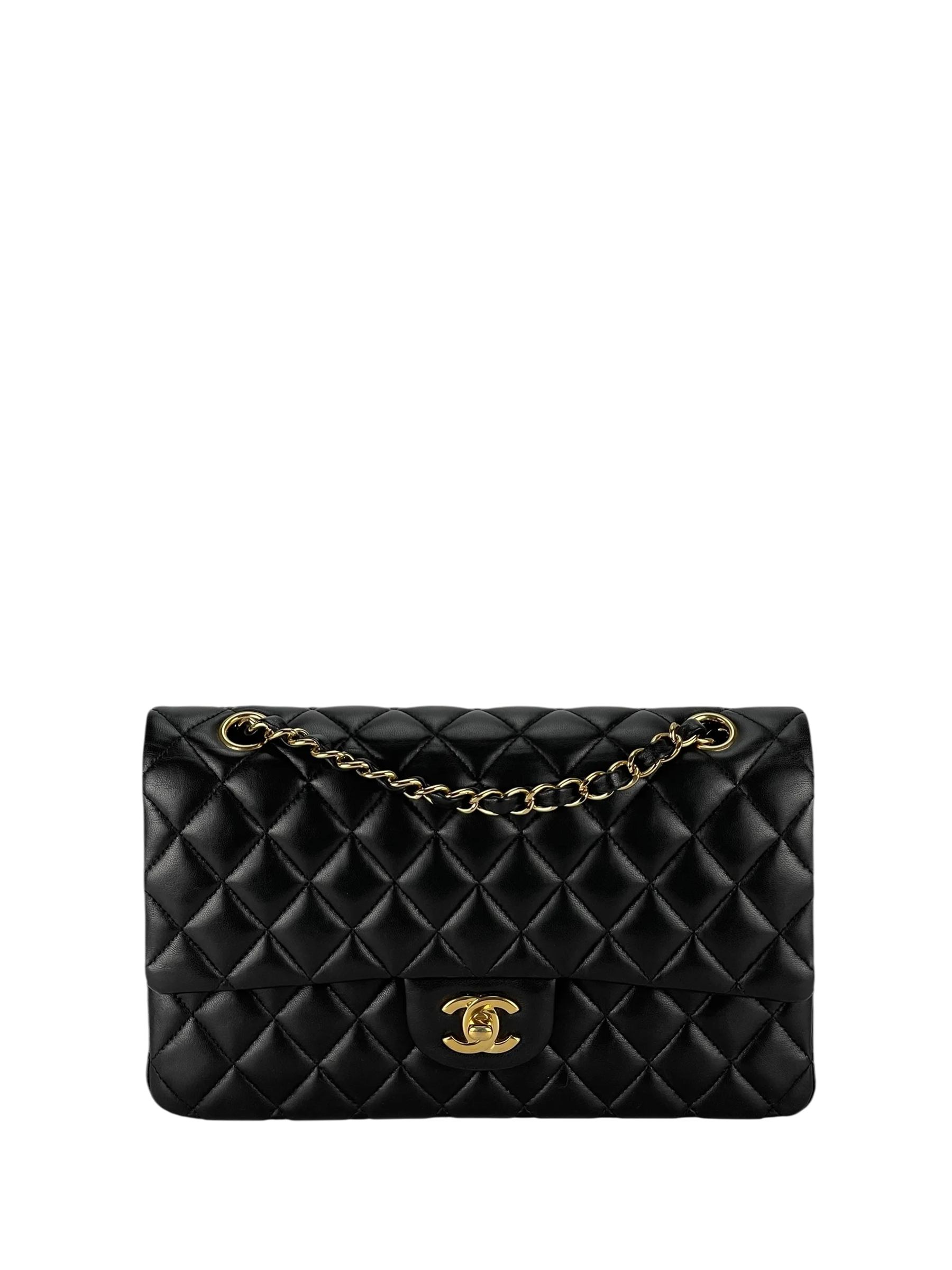CHANEL - Medium Classic Double Flap Bag Black Lambskin Gold Hardware (CF25)