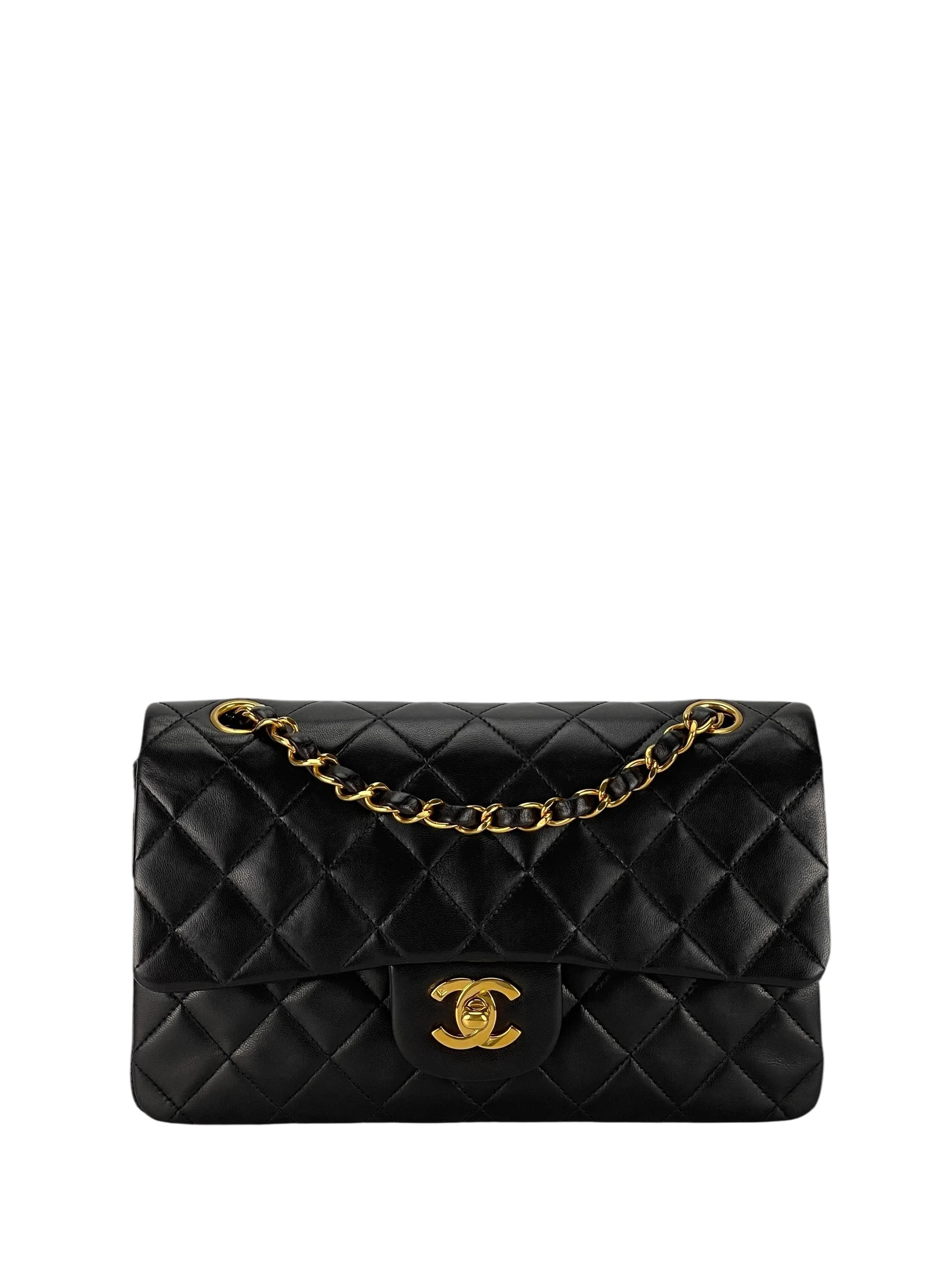 CHANEL - Medium Classic Double Flap Bag Black Lambskin Gold Hardware (CF25)
