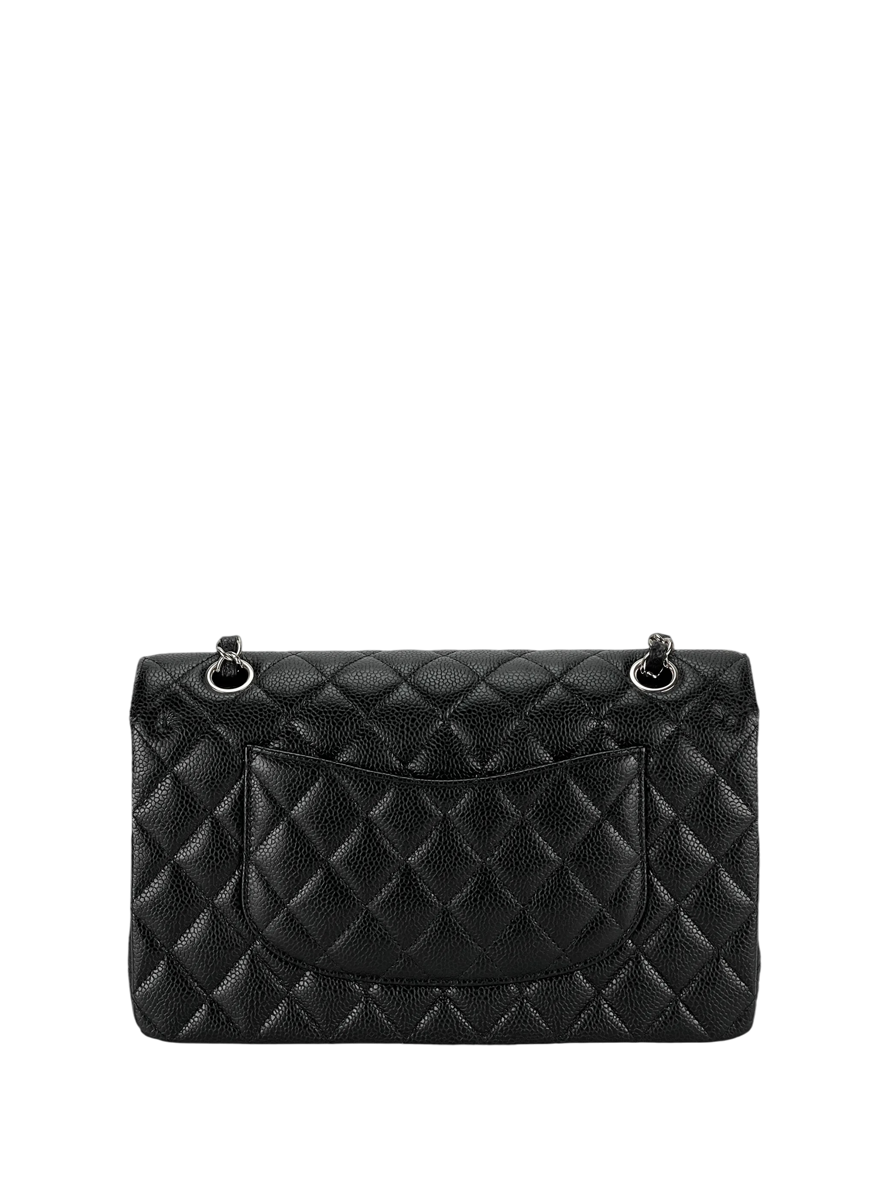 CHANEL - Medium Classic Double Flap Bag Black Caviar Sliver Hardware (CF25)