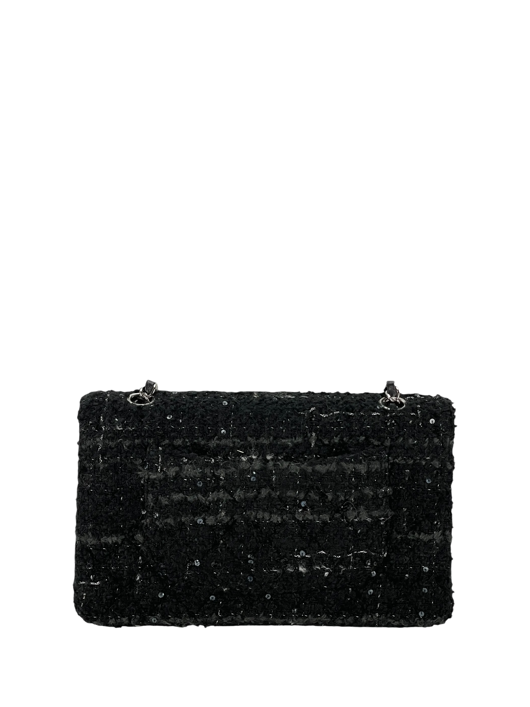 CHANEL - Medium Classic Double Flap Bag Tasche Quilted Tweed Mit Pailletten 