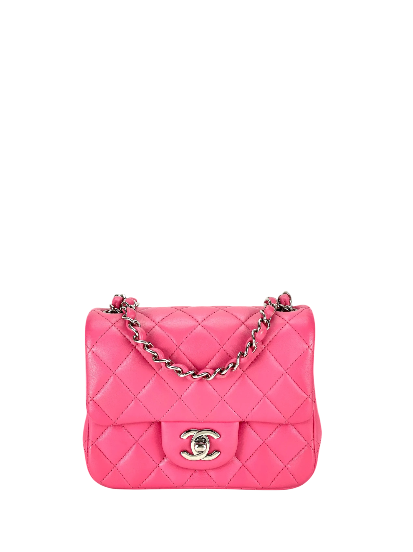 CHANEL - Pink Lambskin Mini Square Classic Flap Bag