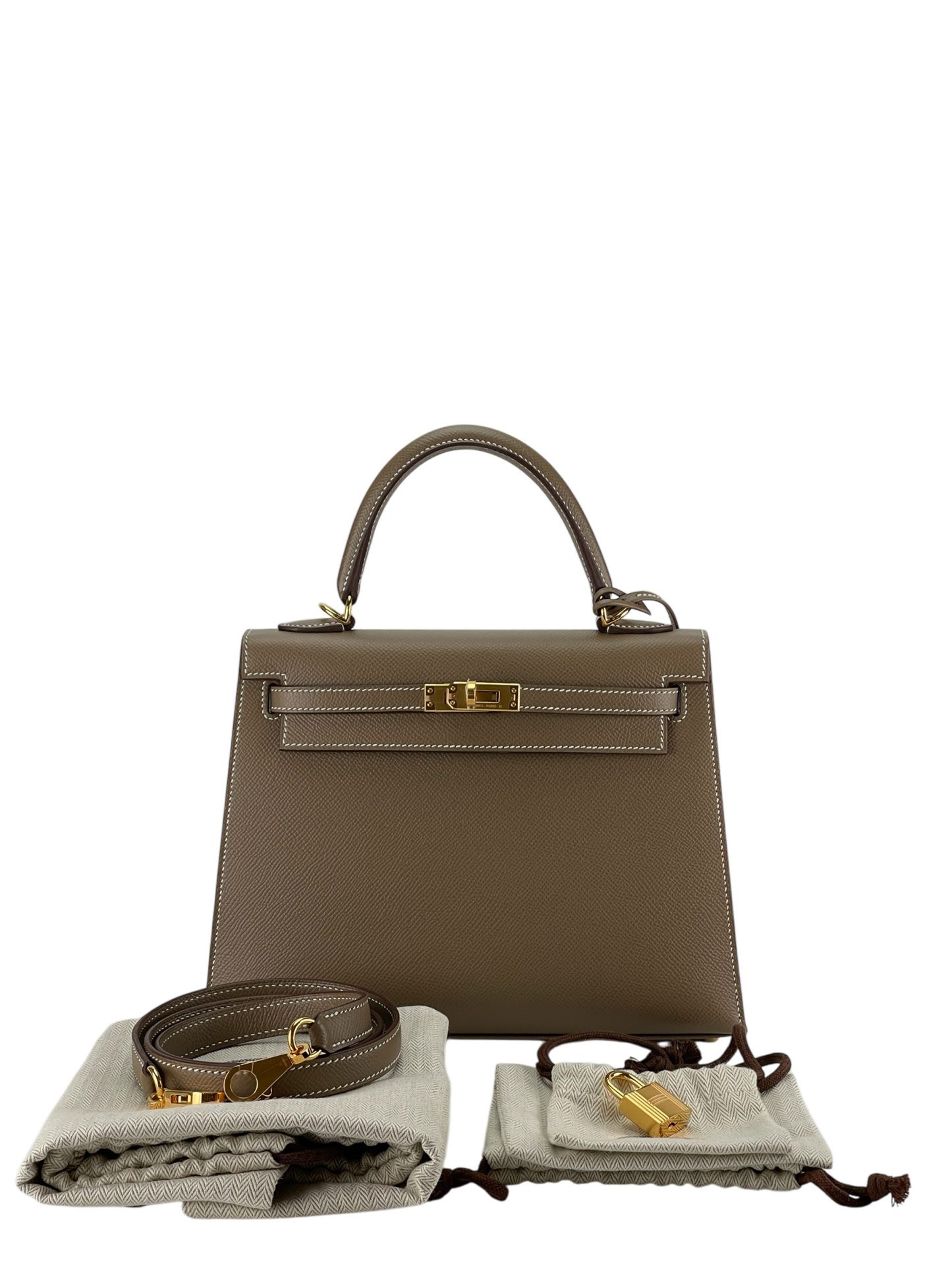 HERMES - Kelly 25 Etoupe Togo Gold Hardware