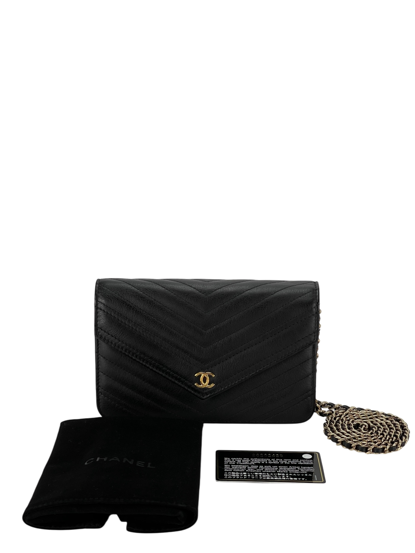 CHANEL - Black Calfskin V-stich Wallet On Chain (WOC)