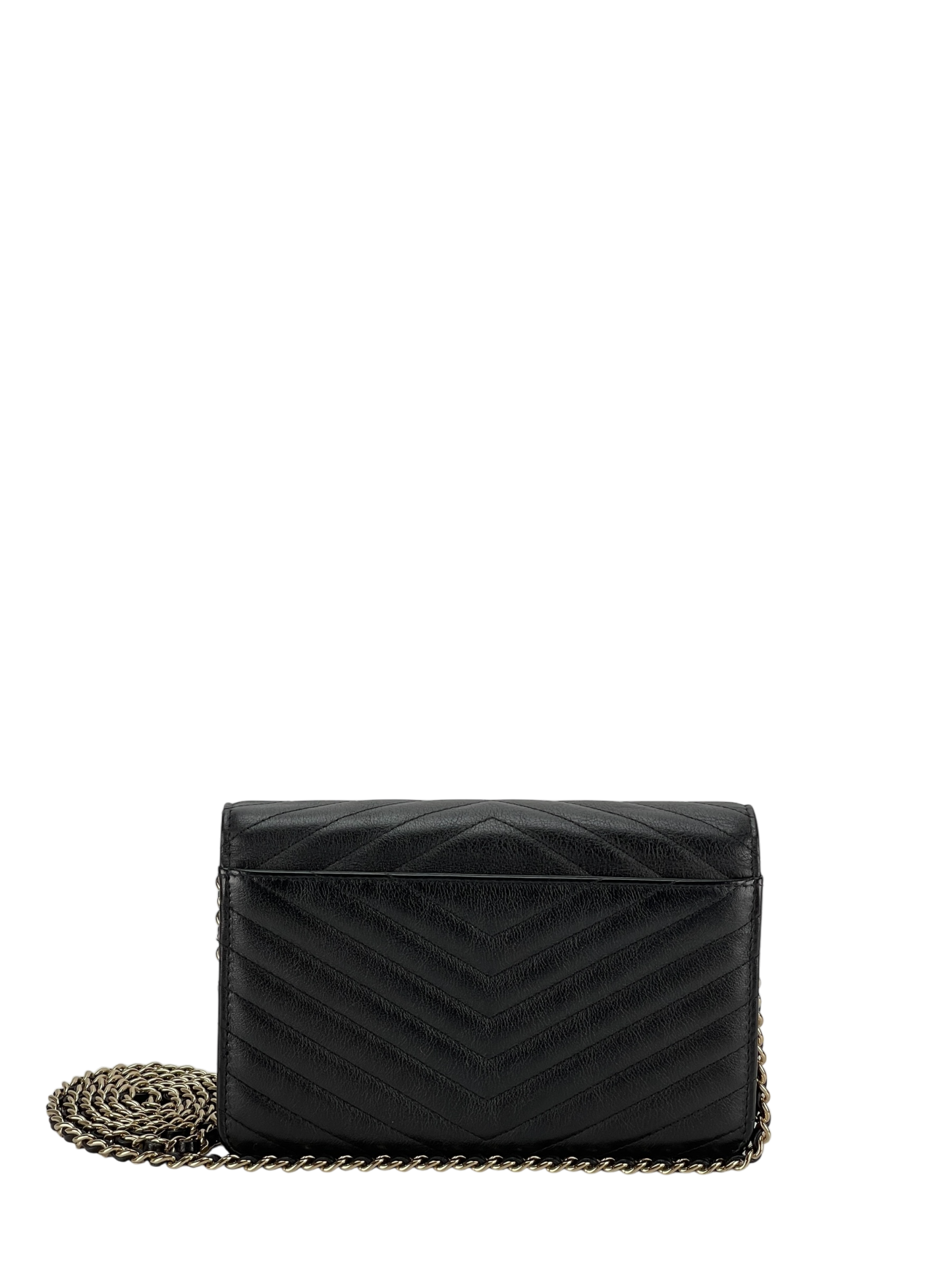 CHANEL - Black Calfskin V-stich Wallet On Chain (WOC)