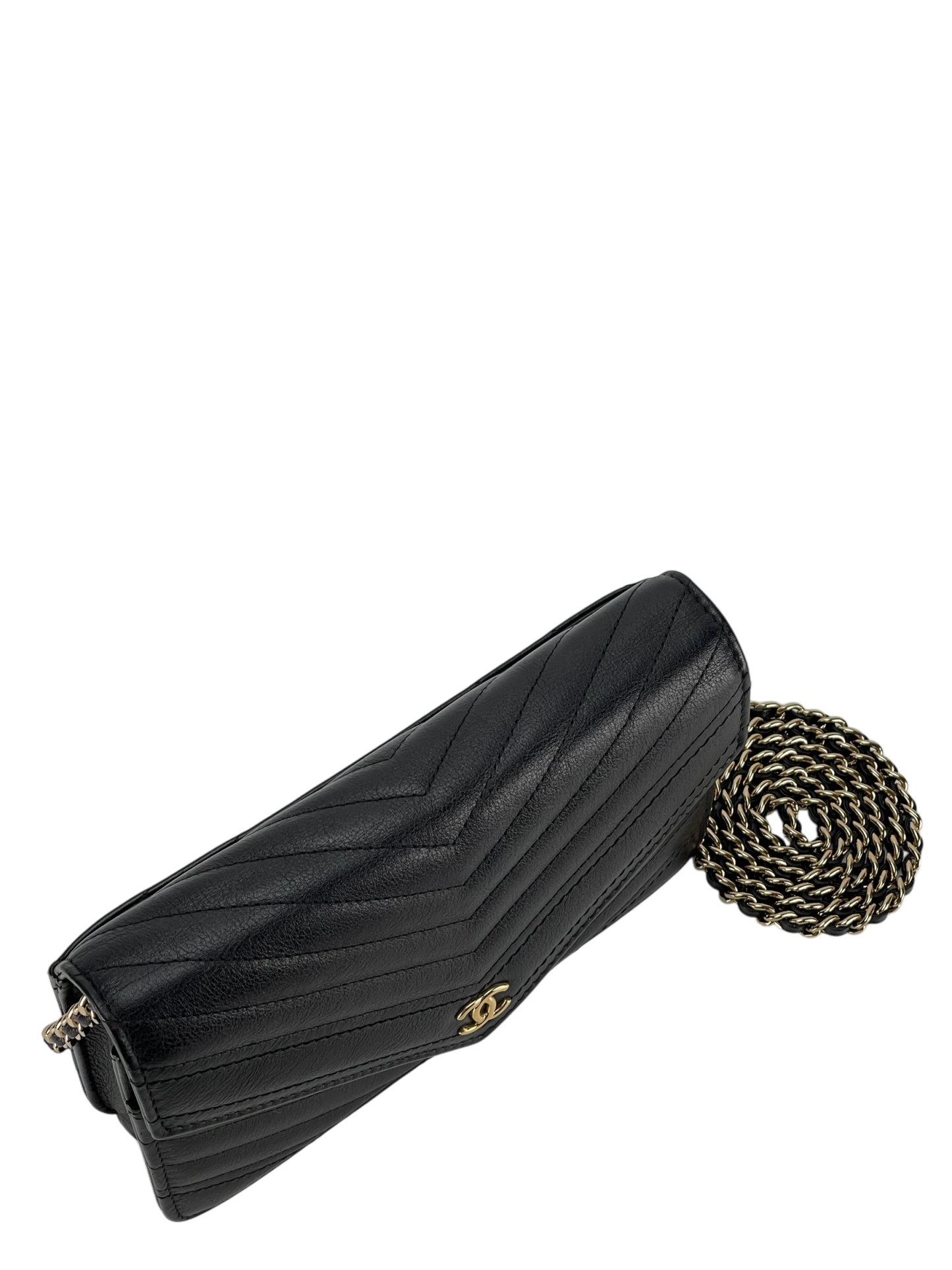 CHANEL - Black Calfskin V-stich Wallet On Chain (WOC)