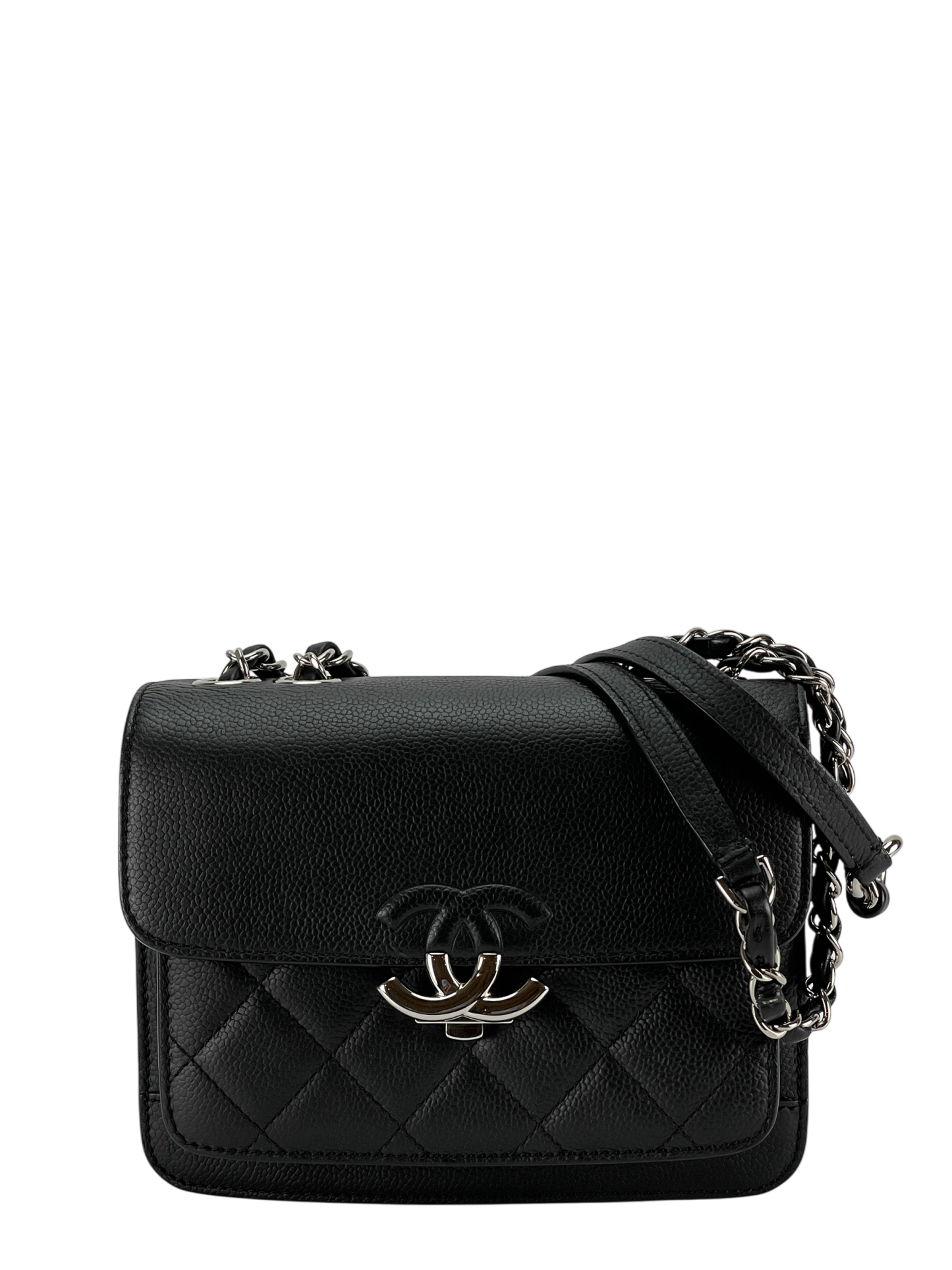 CHANEL - Black Sliver Caviar Quilted CC Box FlapBag