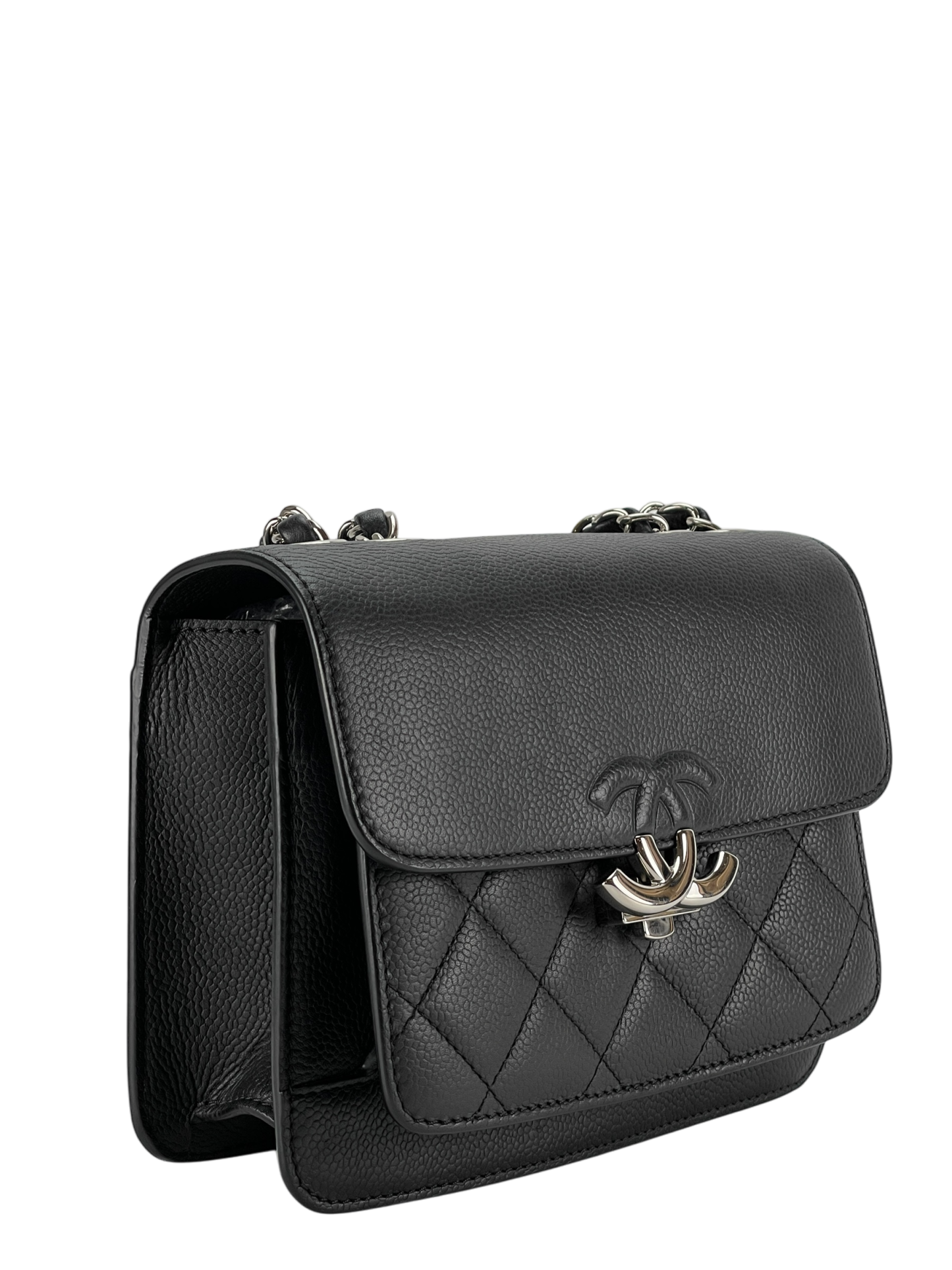 CHANEL - Black Sliver Caviar Quilted CC Box FlapBag