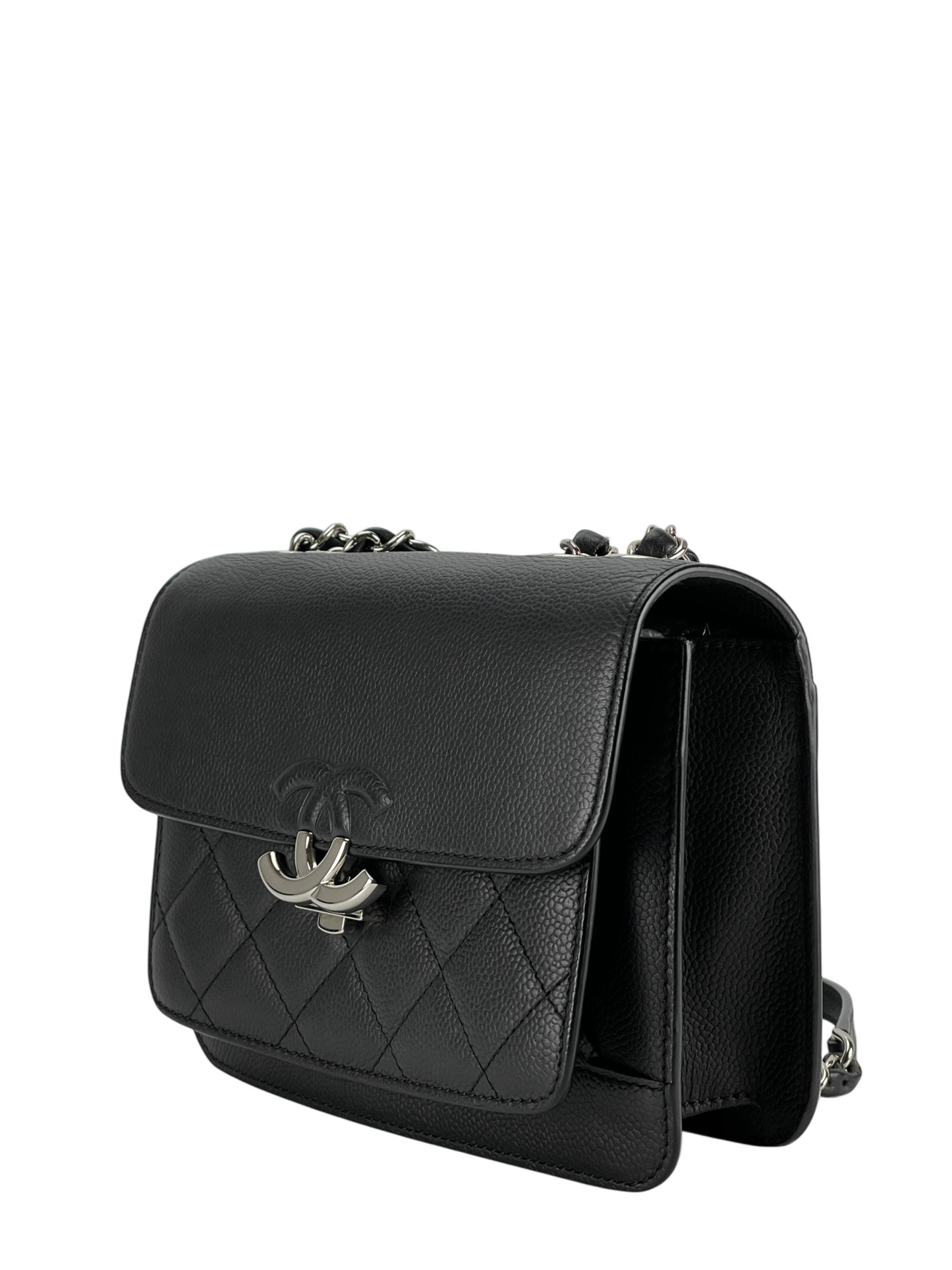 CHANEL - Black Sliver Caviar Quilted CC Box FlapBag