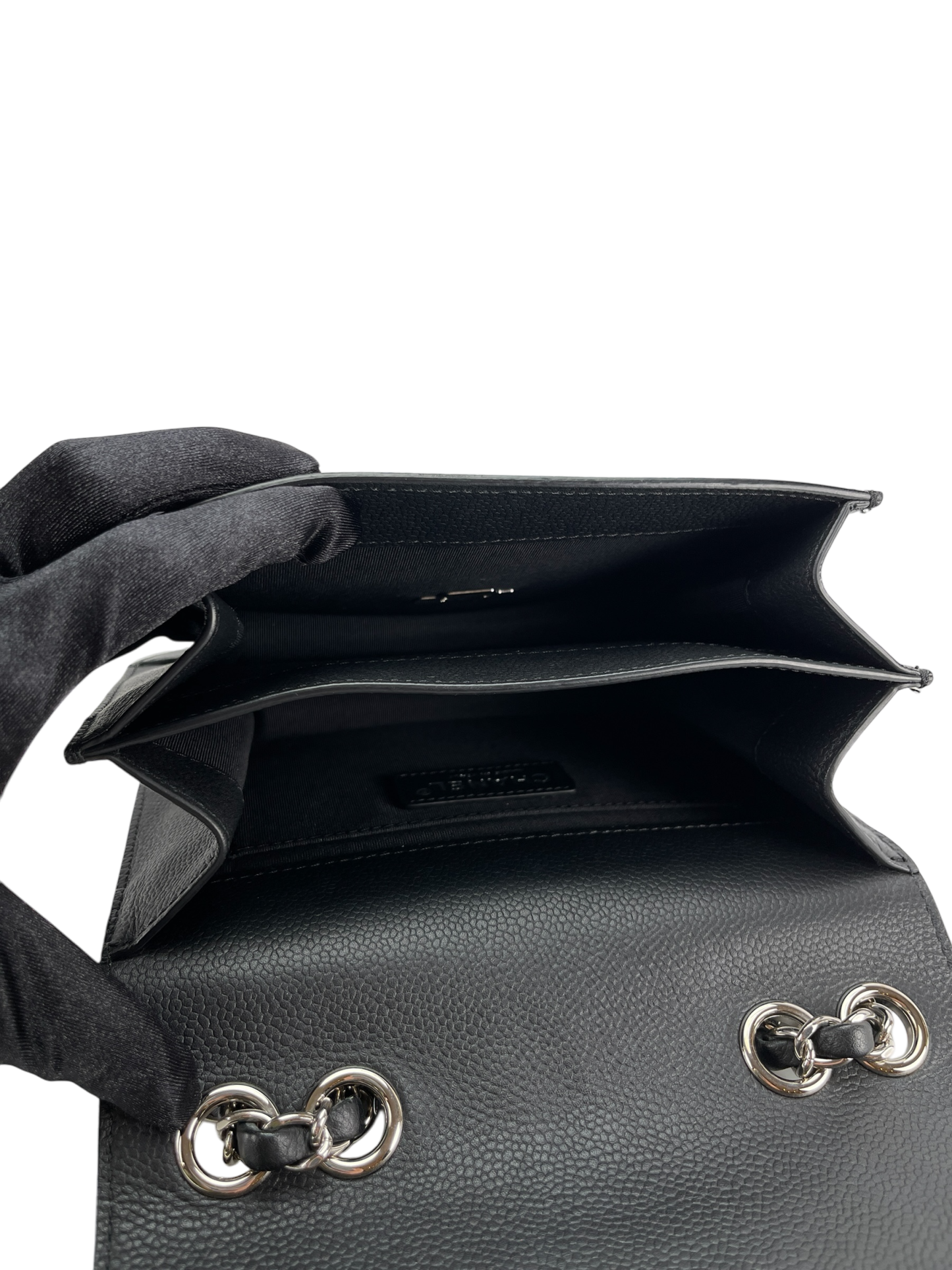 CHANEL - Black Sliver Caviar Quilted CC Box FlapBag