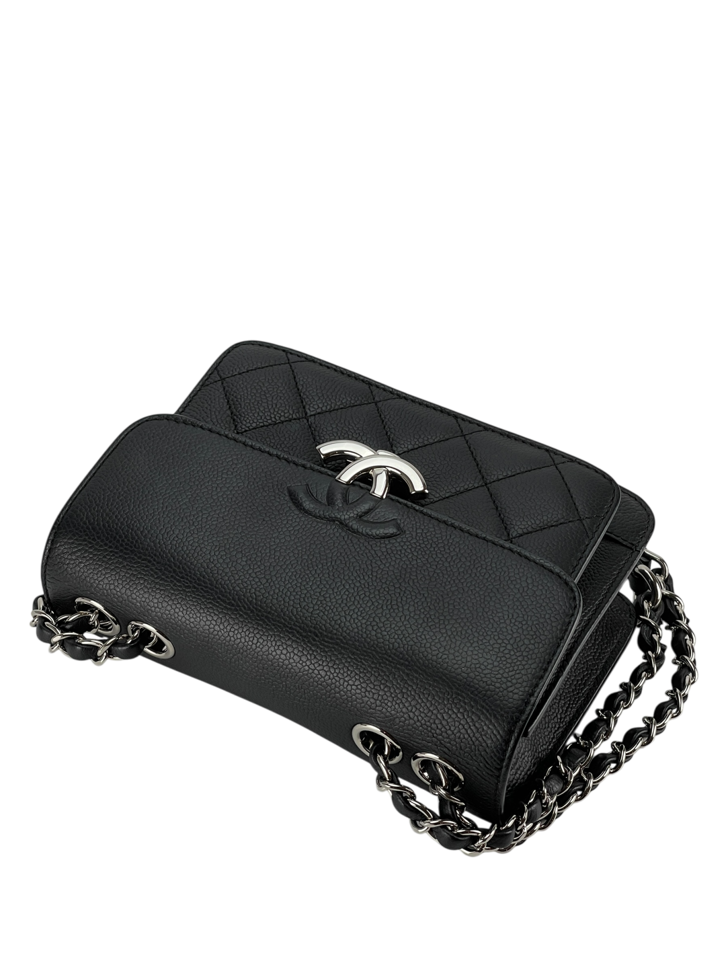 CHANEL - Black Sliver Caviar Quilted CC Box FlapBag