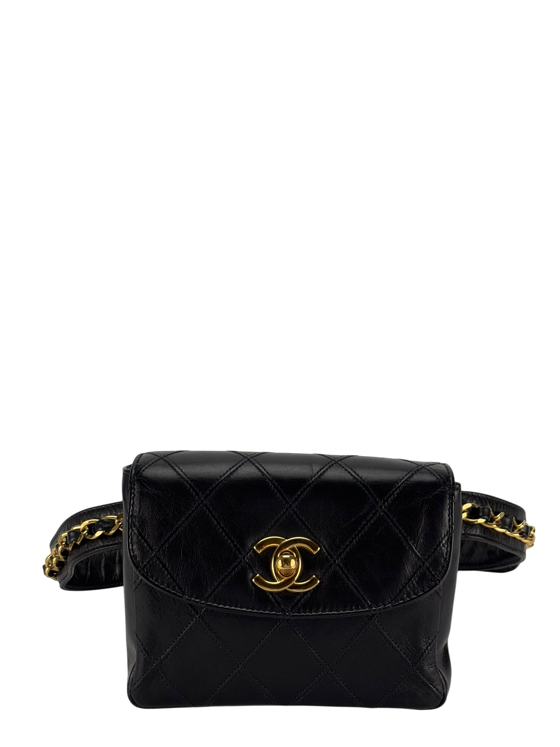 CHANEL - Black Lambskin Mini Flap BeltBag 
