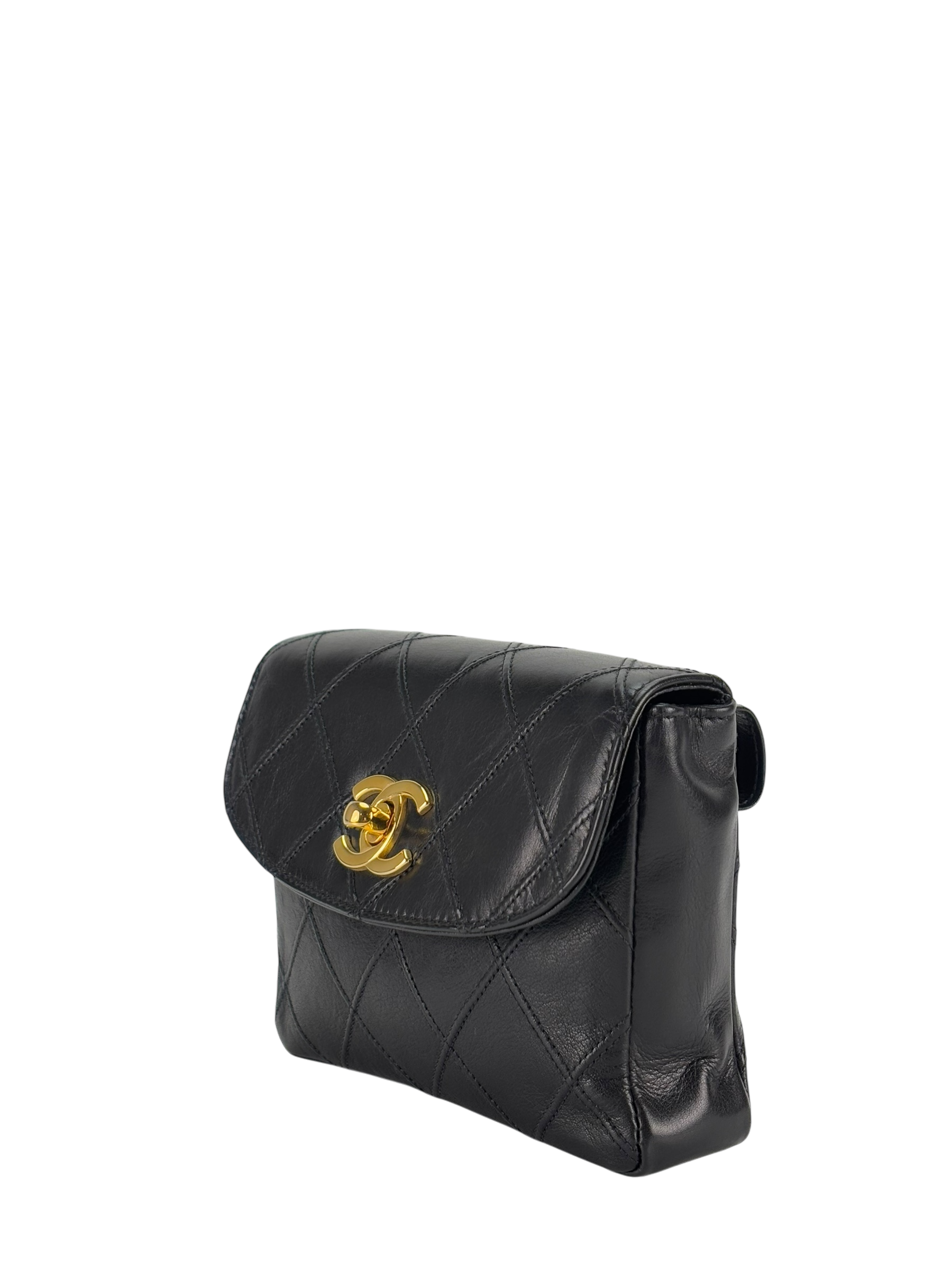 CHANEL - Black Lambskin Mini Flap BeltBag 