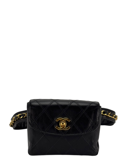 CHANEL - Black Lambskin Mini Flap BeltBag 