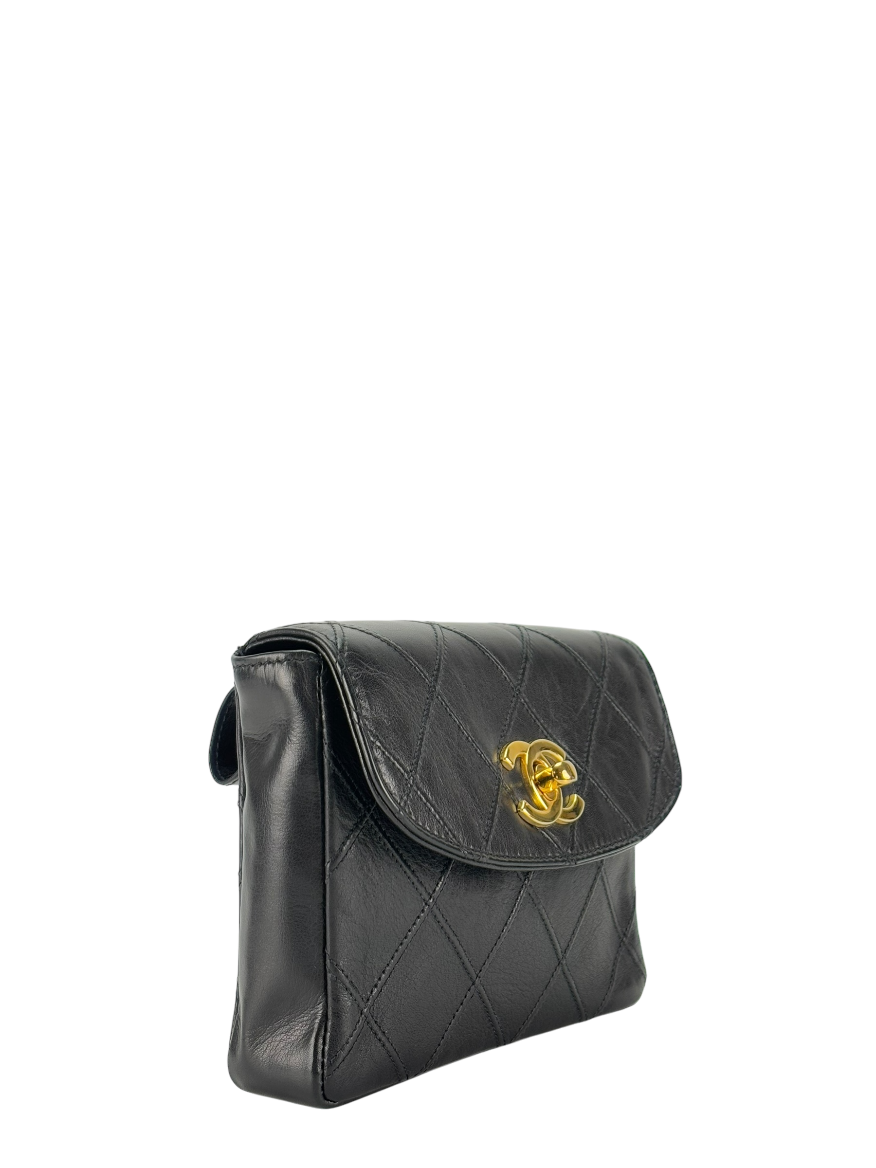 CHANEL - Black Lambskin Mini Flap BeltBag 