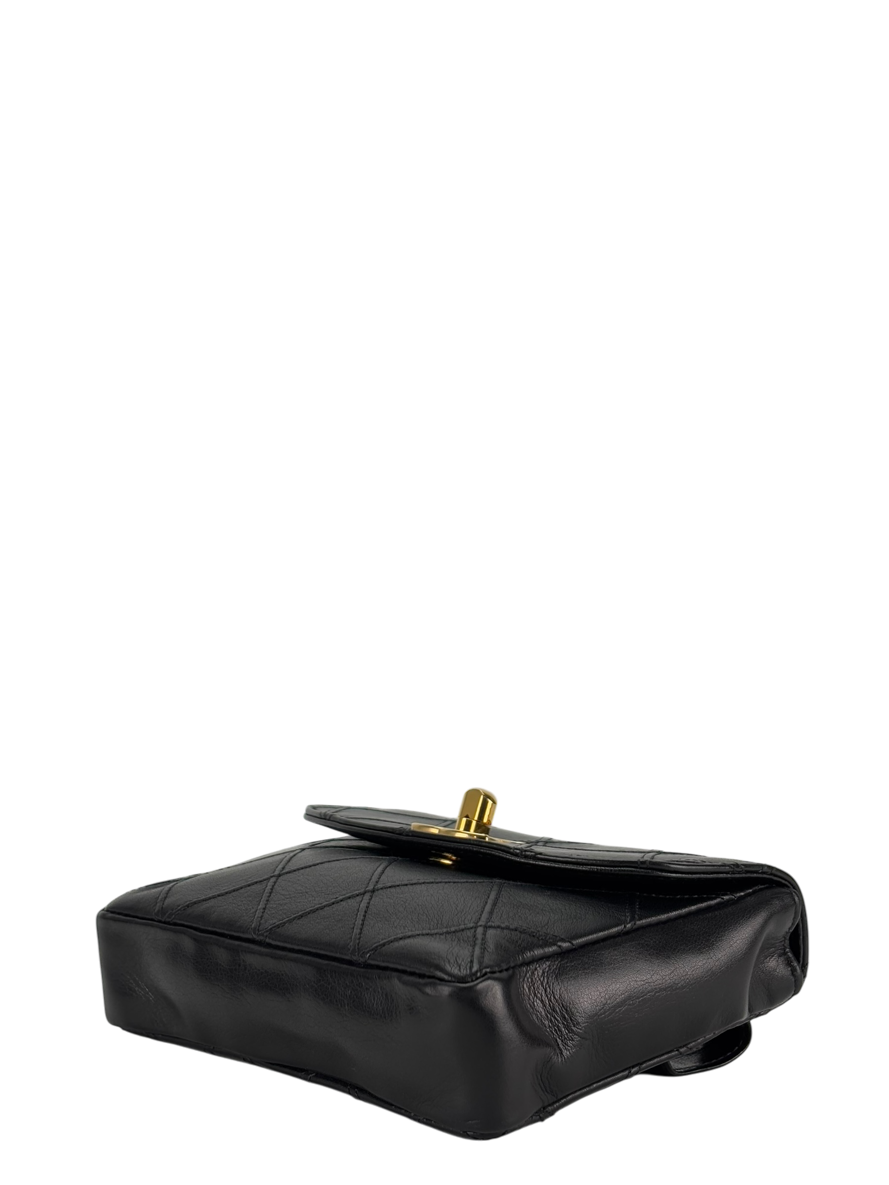 CHANEL - Black Lambskin Mini Flap BeltBag 