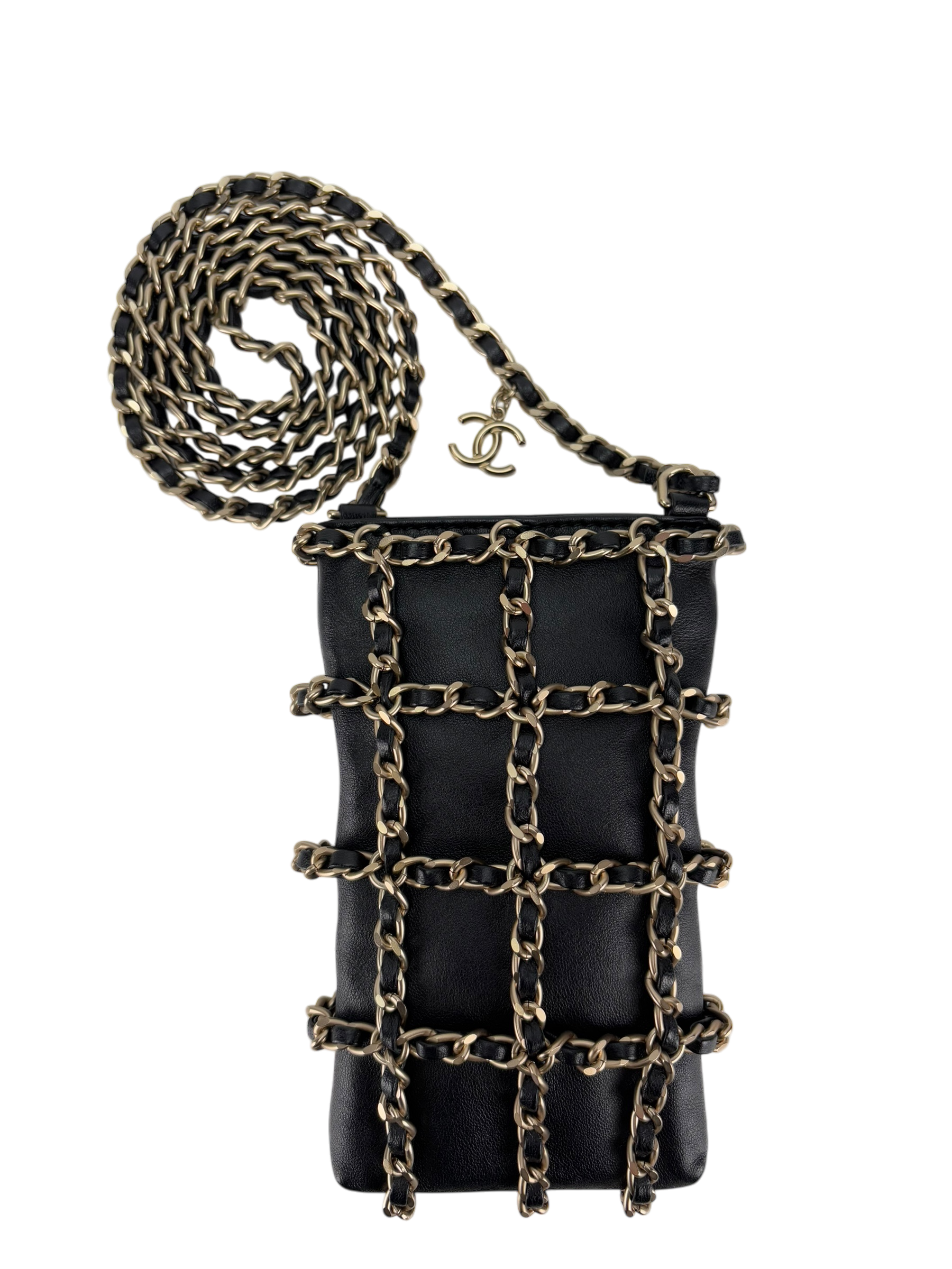 CHANEL - Black Lambskin Crossbody Phone Cluth With Chain