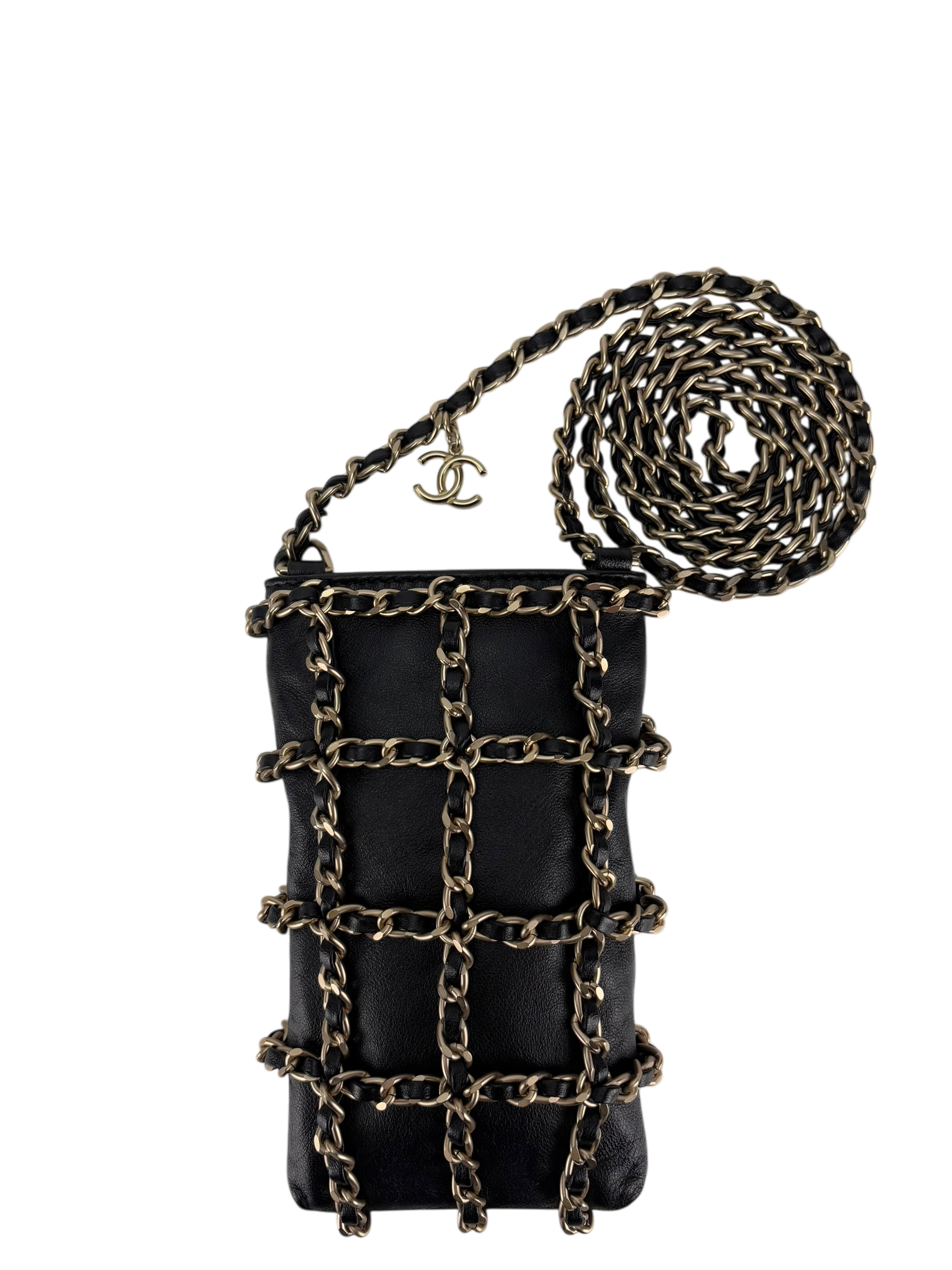 CHANEL - Black Lambskin Crossbody Phone Cluth With Chain