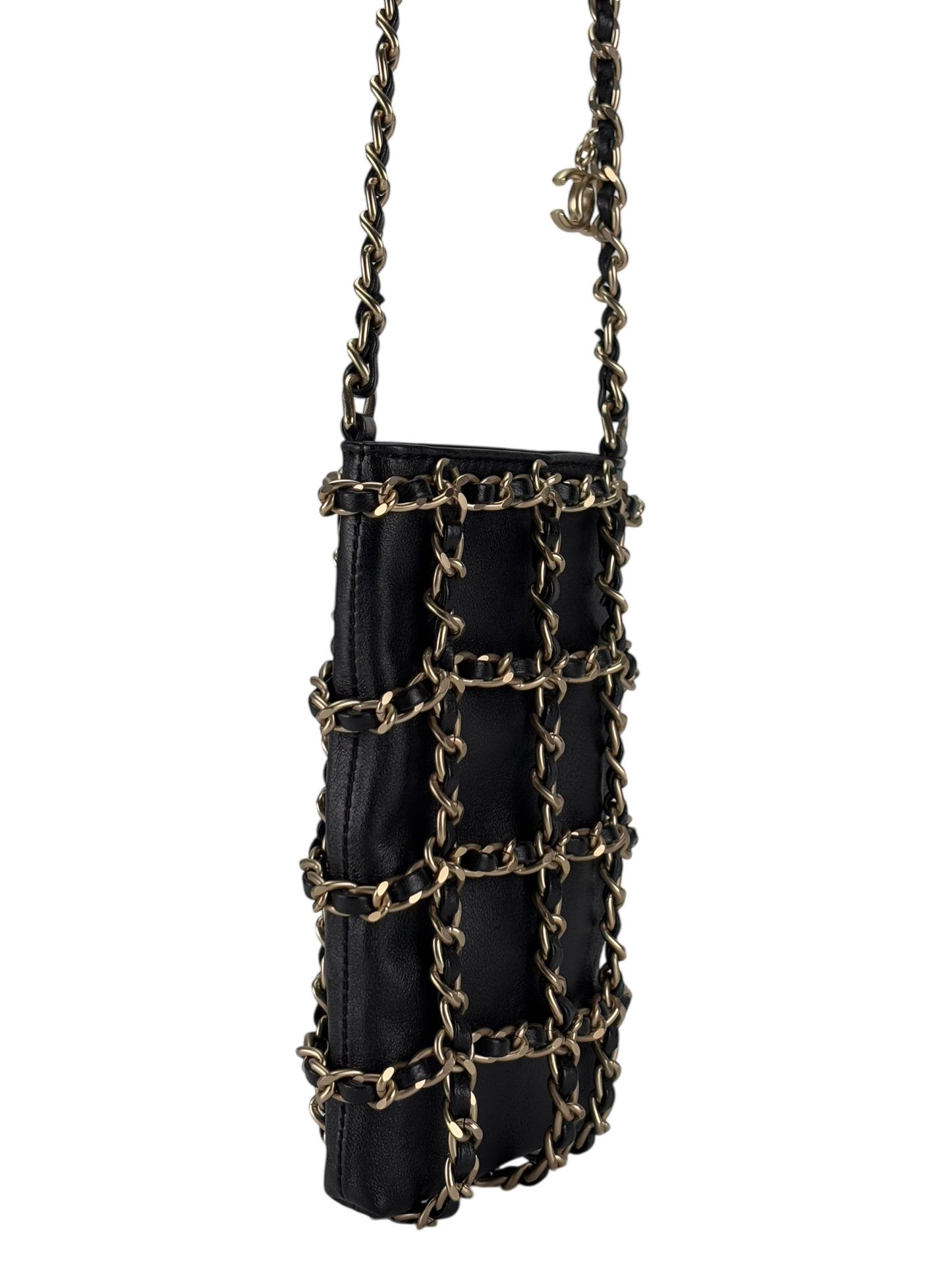 CHANEL - Black Lambskin Crossbody Phone Cluth With Chain
