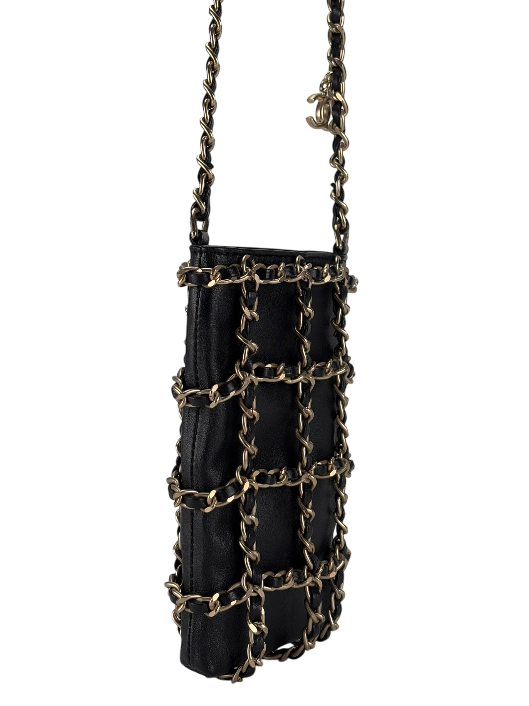 CHANEL - Black Lambskin Crossbody Phone Cluth With Chain