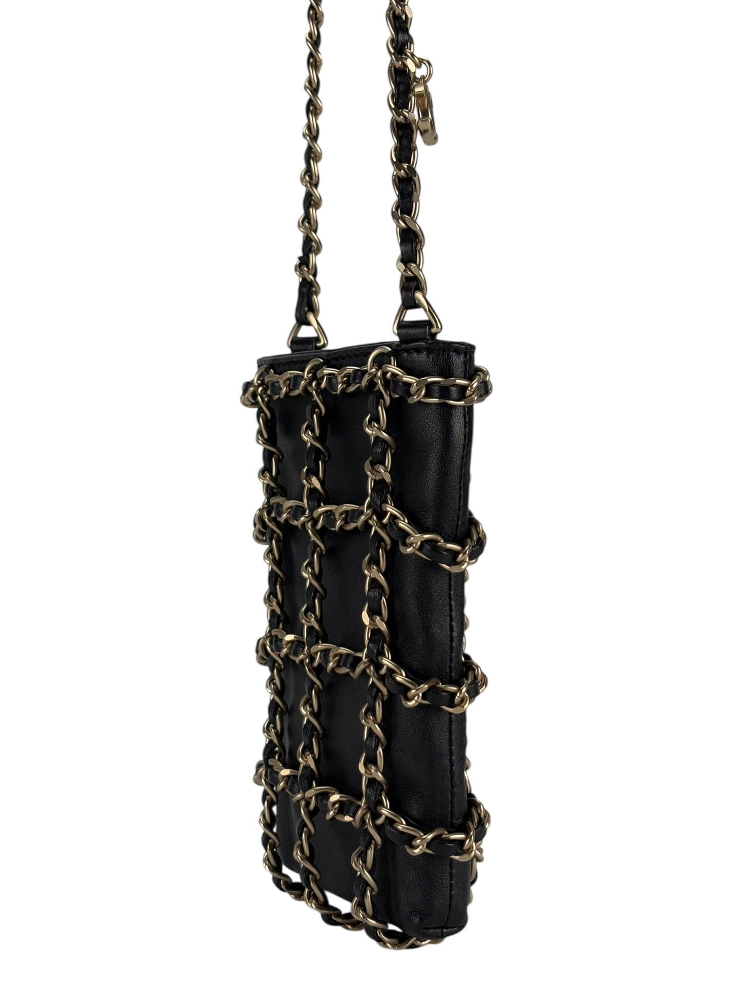 CHANEL - Black Lambskin Crossbody Phone Cluth With Chain