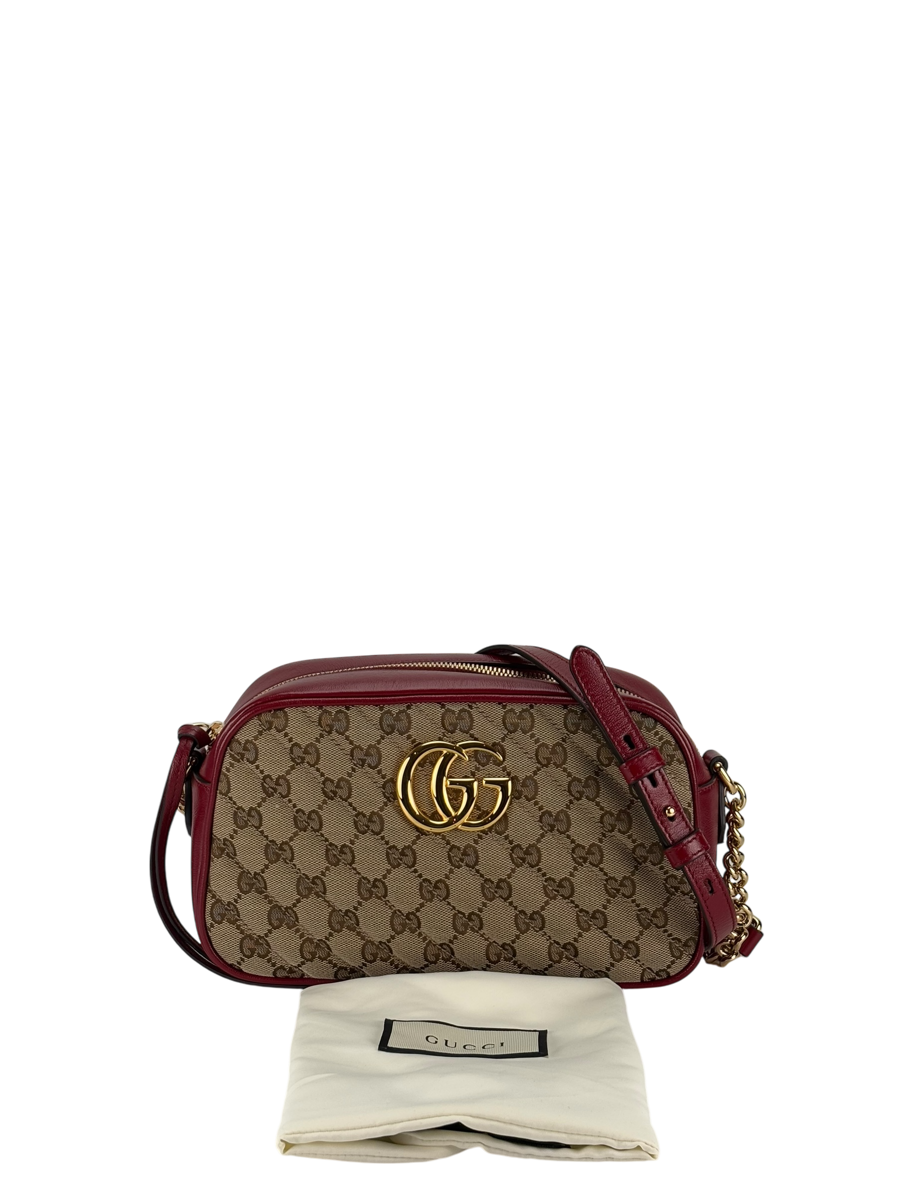 GUCCI -  Brown Red GG Canvas Marmont Crossbody Bag