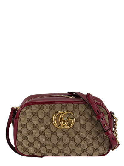 GUCCI -  Brown Red GG Canvas Marmont Crossbody Bag
